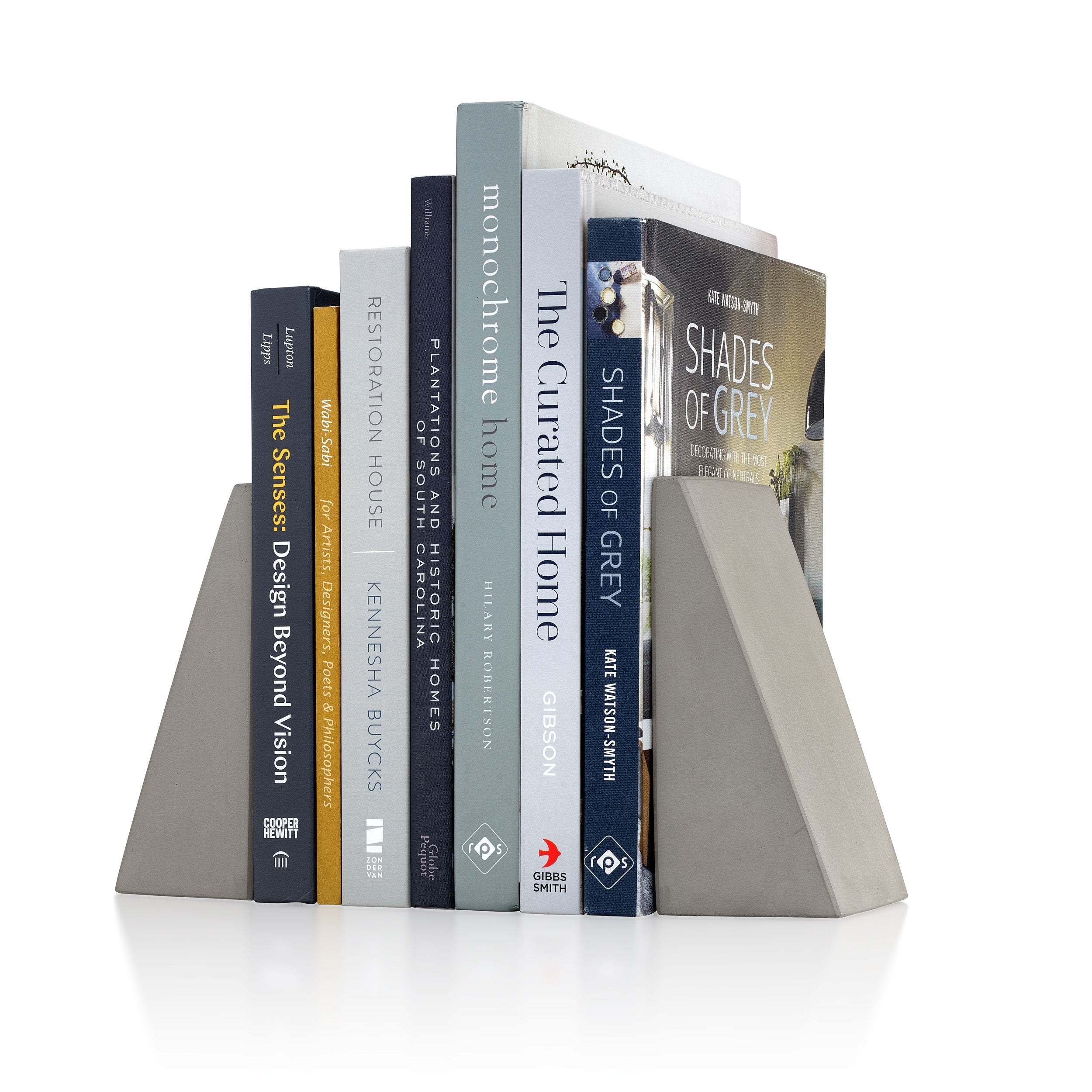 Port Living Company Gray Concrete Angular Bookends, Heavy Geometric Decor for Book Shelves, Pair