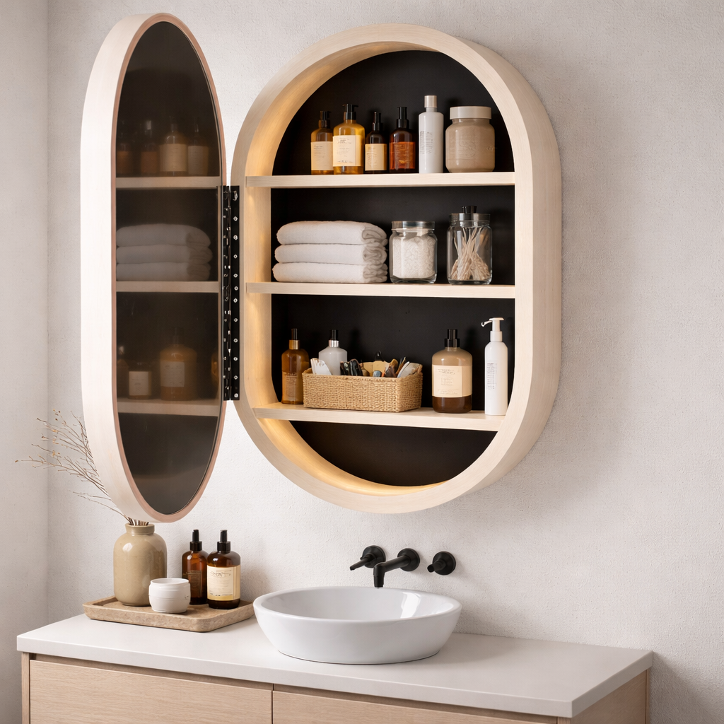 Beech LED Mirror Cabinet USA | Bathroom Medicine Cabinet & Makeup Vanity Storage | Wall Mount Mirror