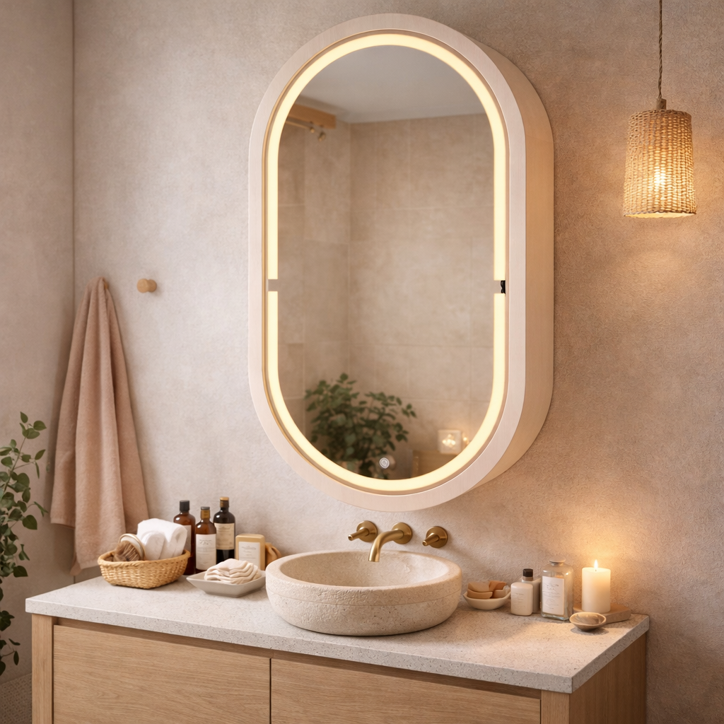 Beech LED Mirror Cabinet USA | Bathroom Medicine Cabinet & Makeup Vanity Storage | Wall Mount Mirror