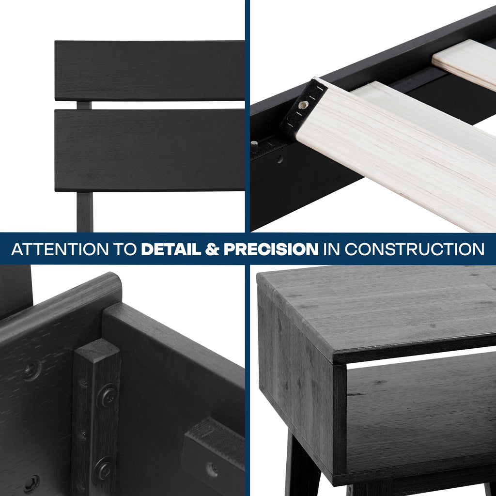 Aurora Solid Wood Bed Frame & Nightstand