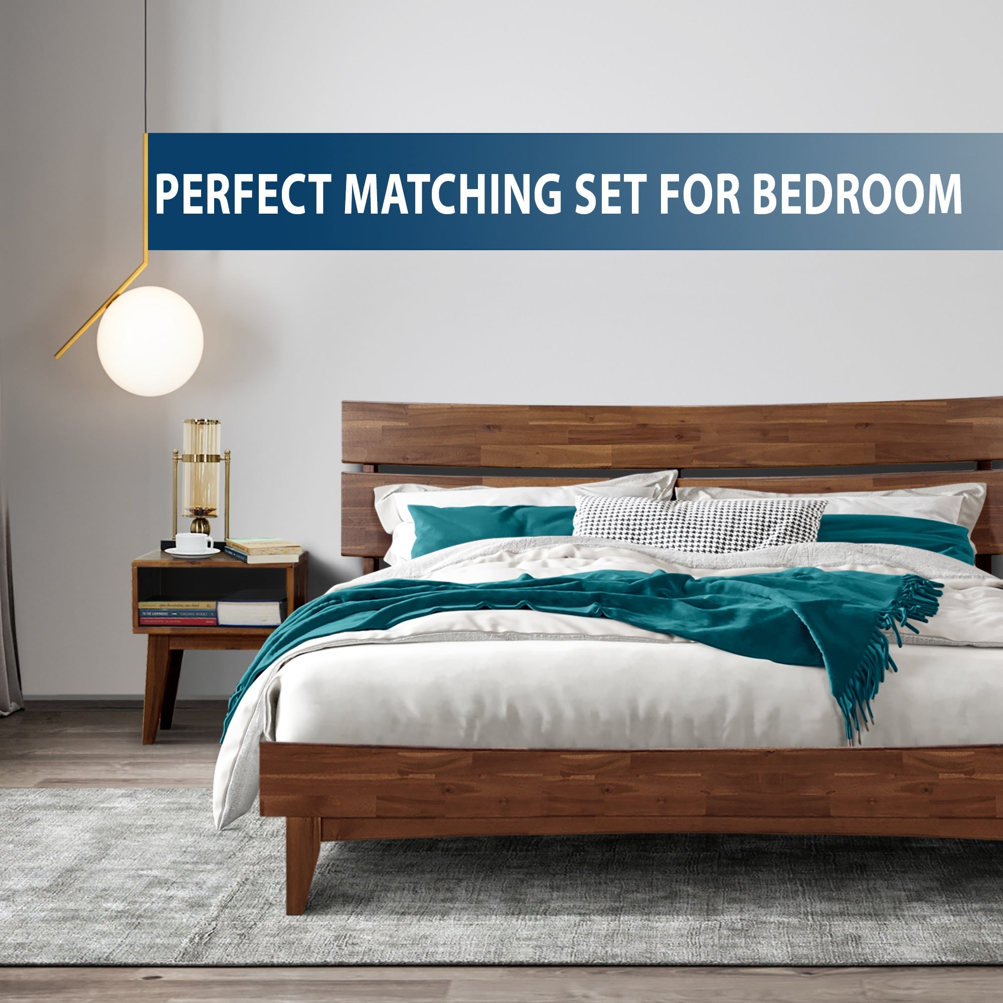 Aurora Solid Wood Bed Frame & Nightstand