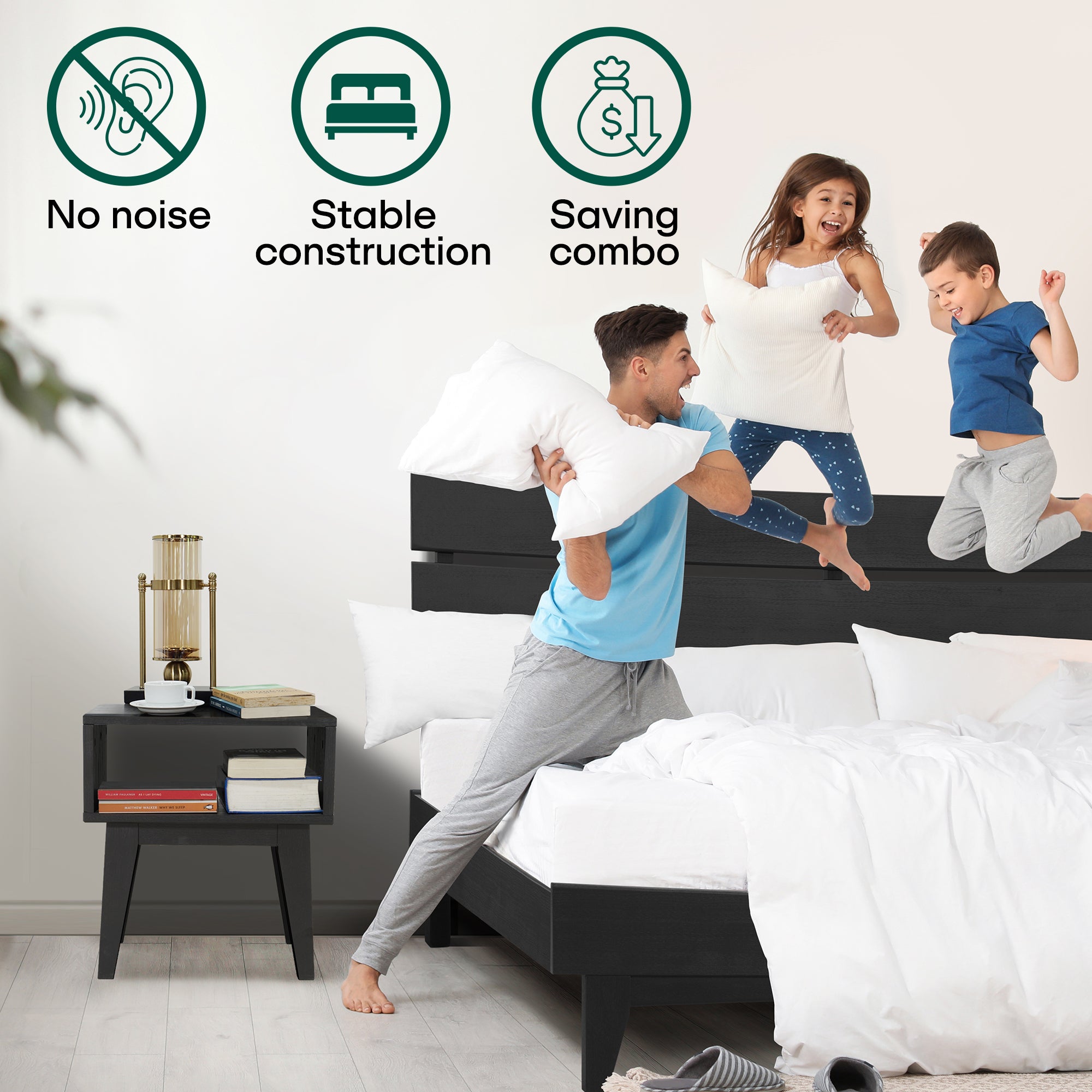 Aurora Solid Wood Bed Frame & Nightstand