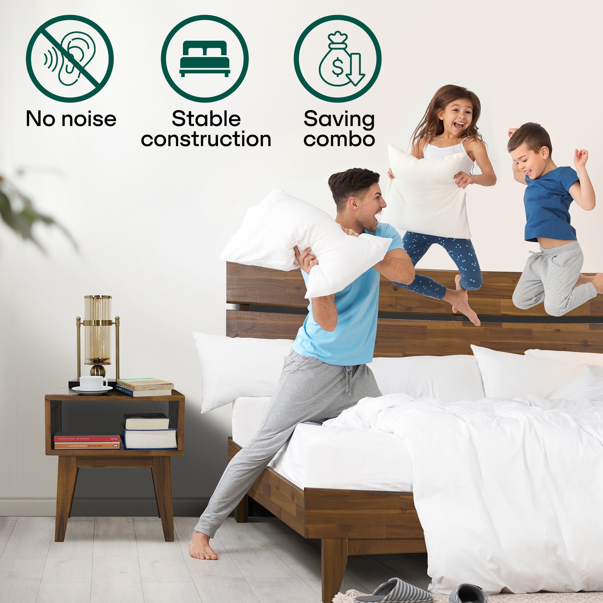 Aurora Solid Wood Bed Frame & Nightstand