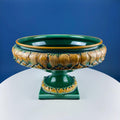 Green Majolica Ceramic Centerpiece Bowl with Gold Relief. Abigails Italy. Art Nouveau Flower Fern Jardiniere. Table Centerpiece. Dining Room Decor.