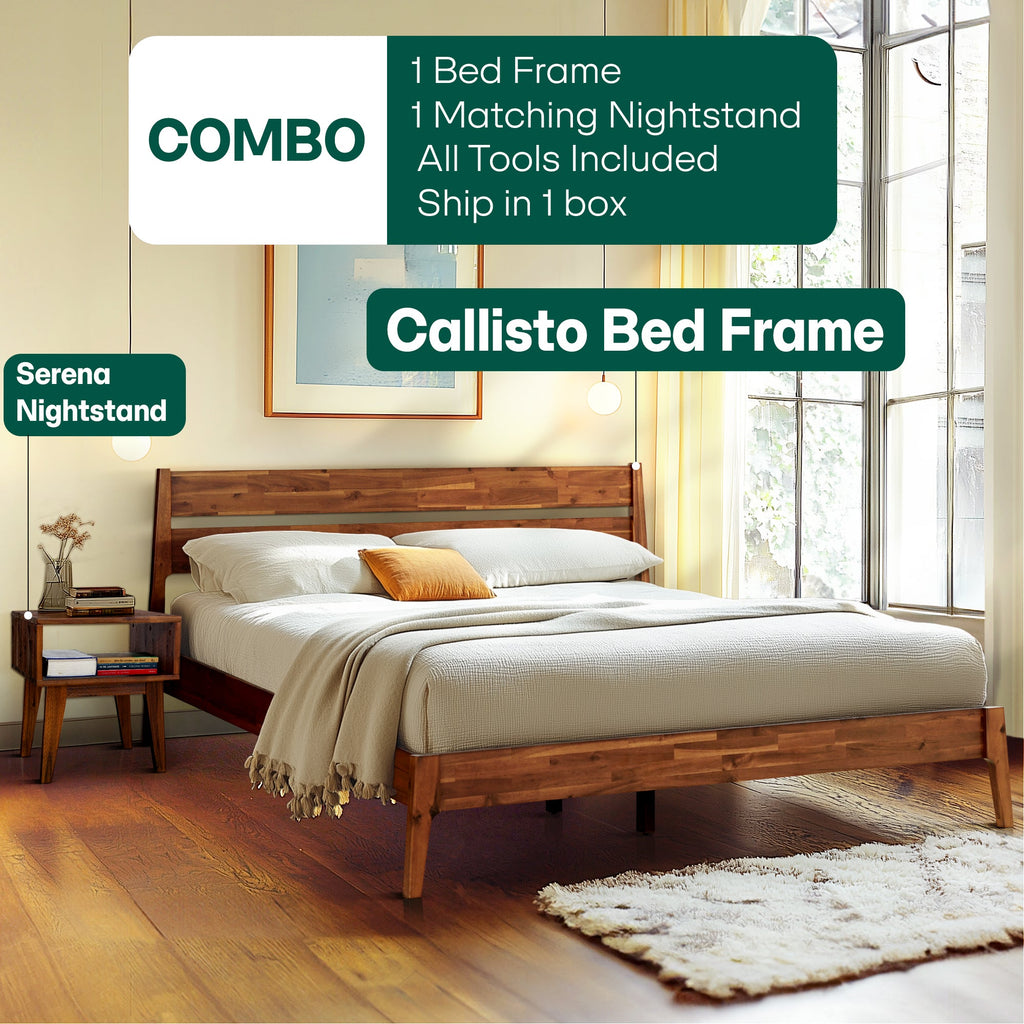 Callisto Solid Wood Bed Frame and Nightstand
