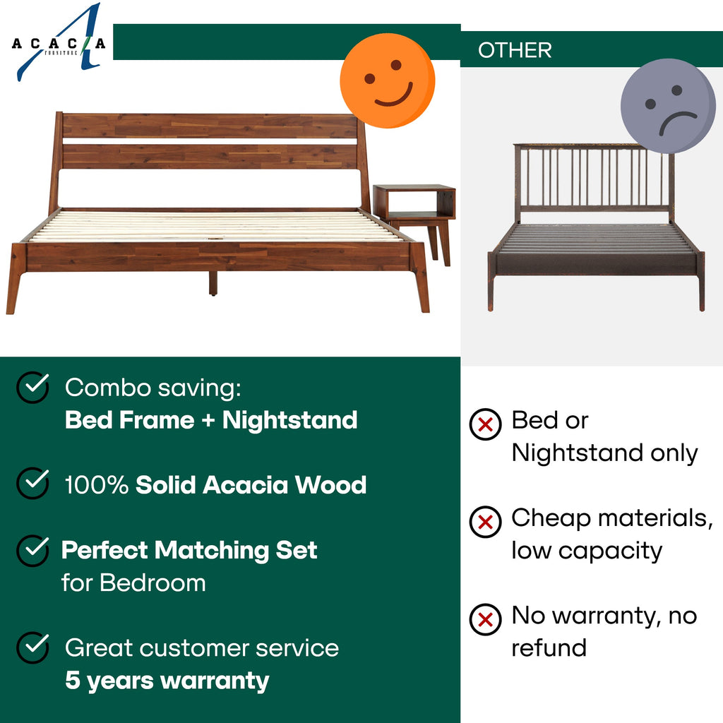 Callisto Solid Wood Bed Frame and Nightstand
