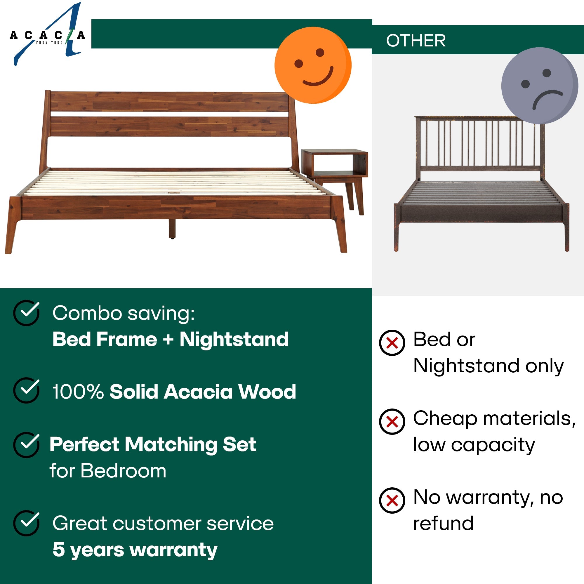 Callisto Solid Wood Bed Frame and Nightstand