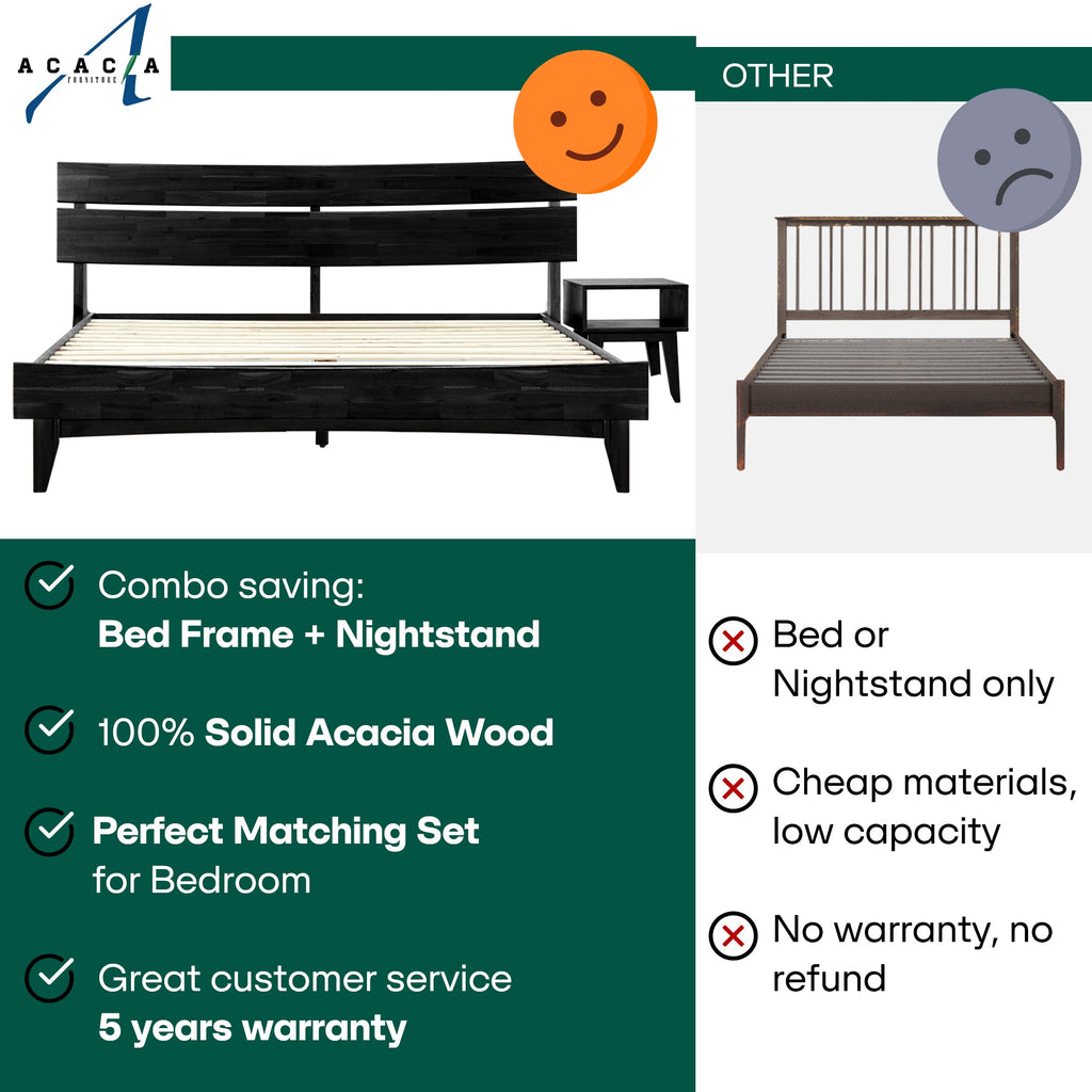 Aurora Solid Wood Bed Frame & Nightstand