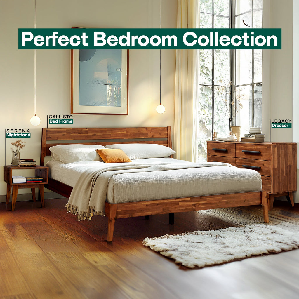 Callisto Solid Wood Bed Frame and Nightstand