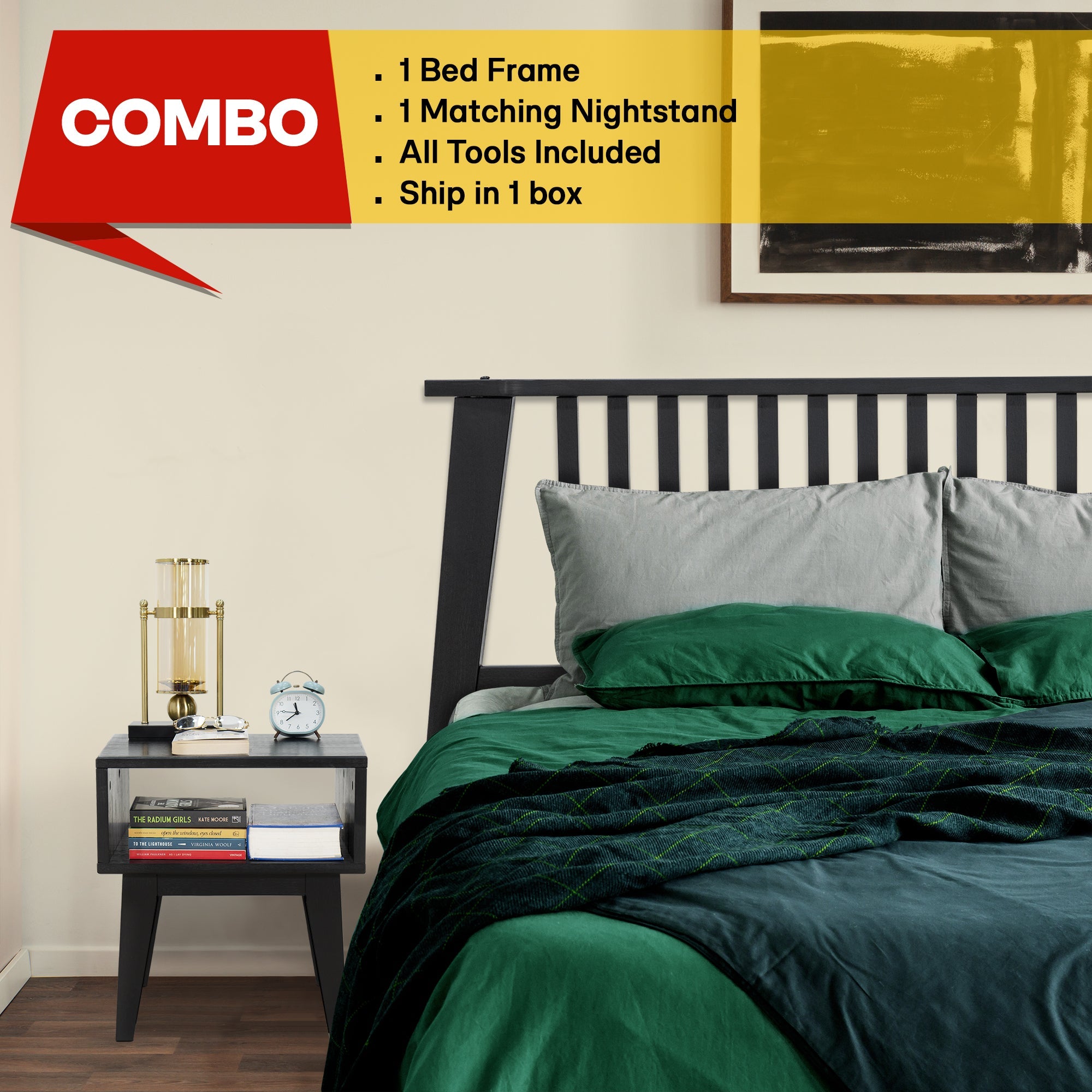 Kaylin Solid Wood Bed Frame & Nightstand
