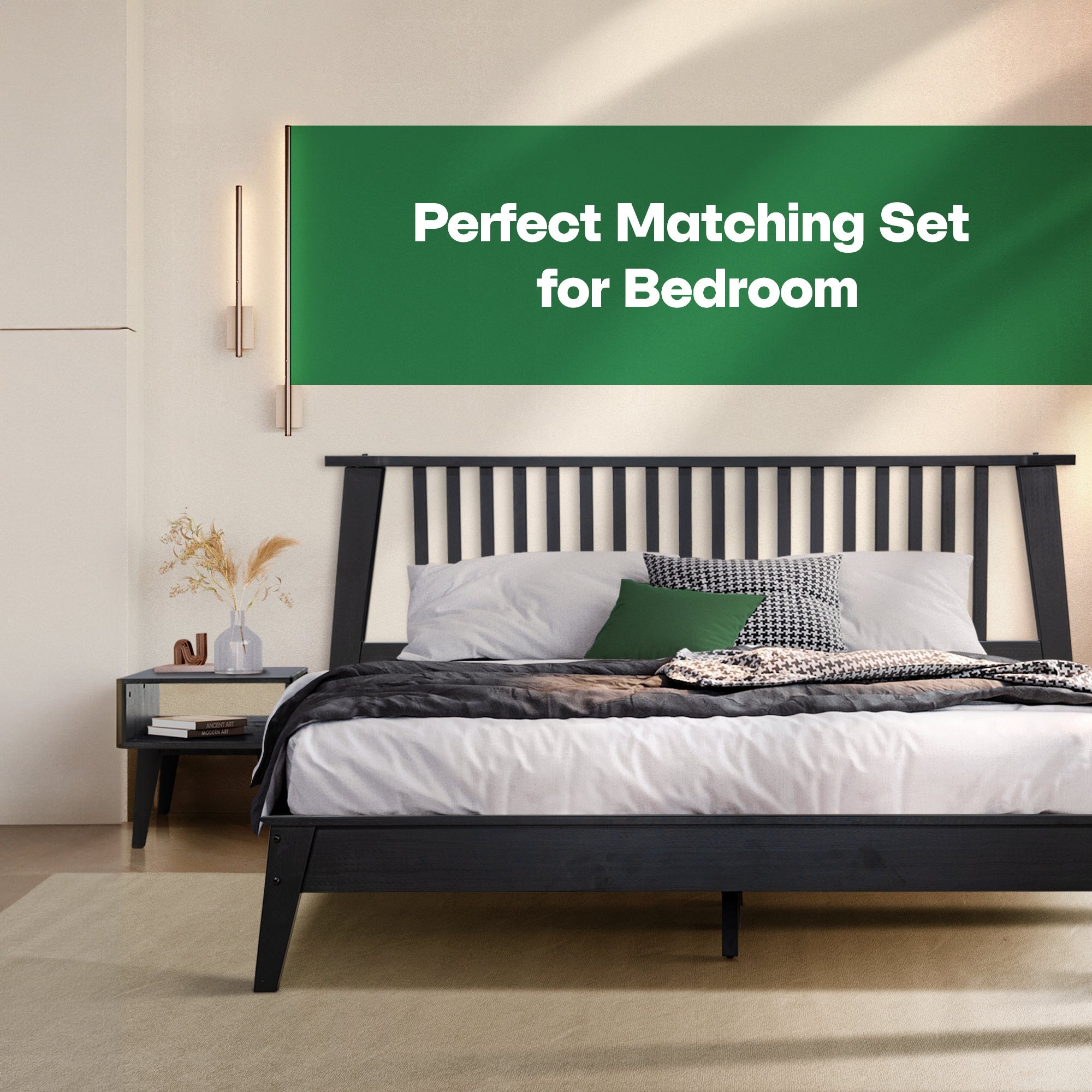 Kaylin Solid Wood Bed Frame & Nightstand