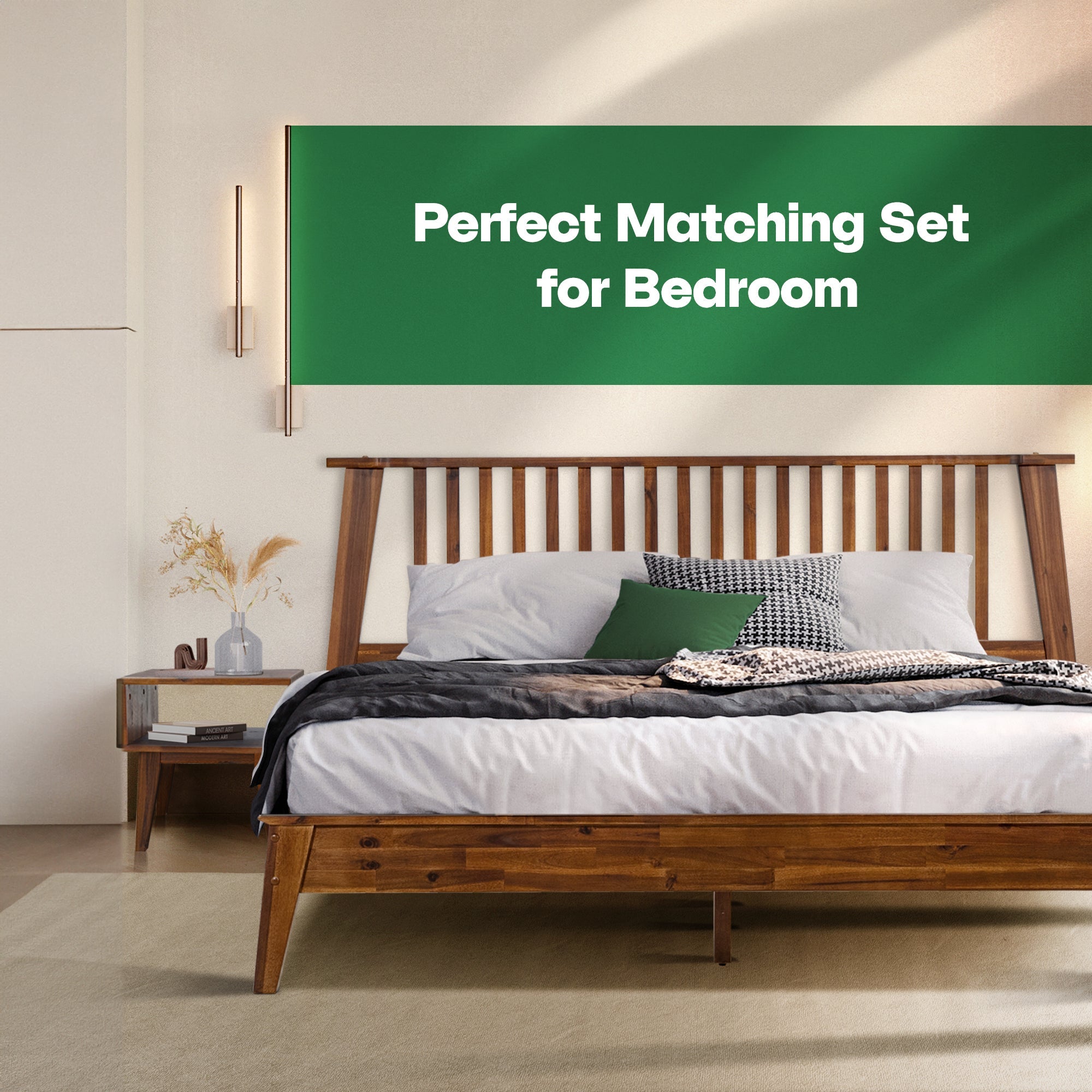 Kaylin Solid Wood Bed Frame & Nightstand
