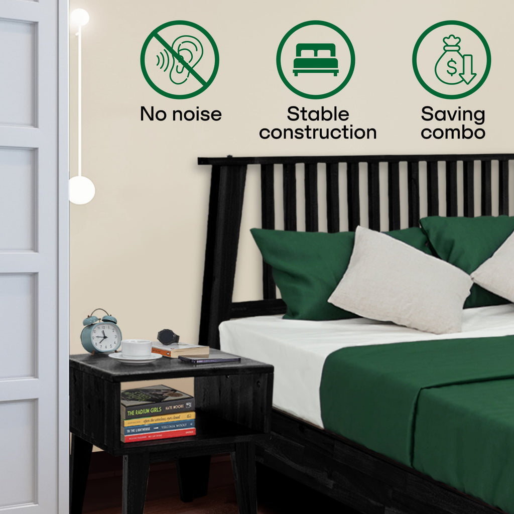 Kaylin Solid Wood Bed Frame & Nightstand