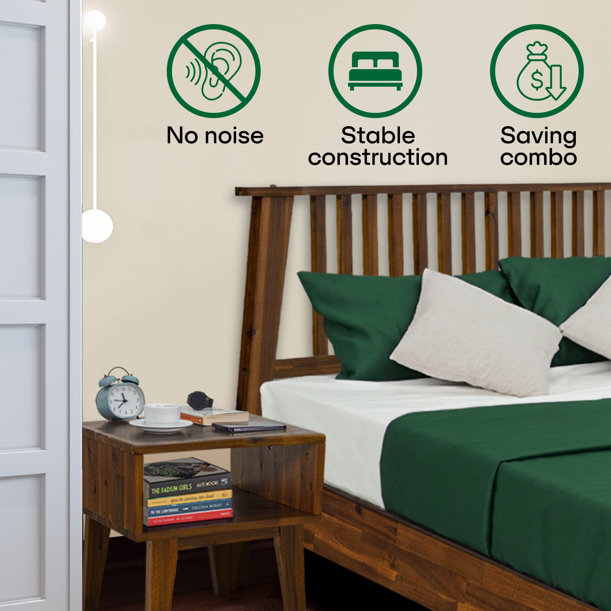 Kaylin Solid Wood Bed Frame & Nightstand