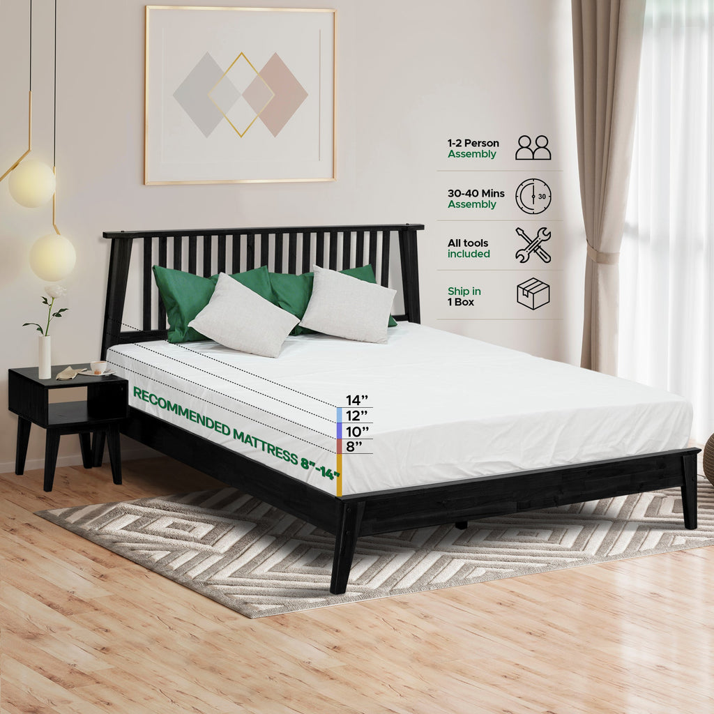 Kaylin Solid Wood Bed Frame & Nightstand