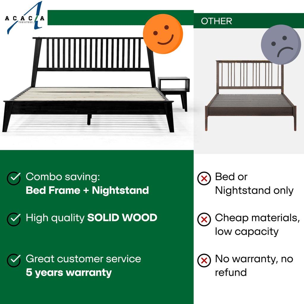 Kaylin Solid Wood Bed Frame & Nightstand