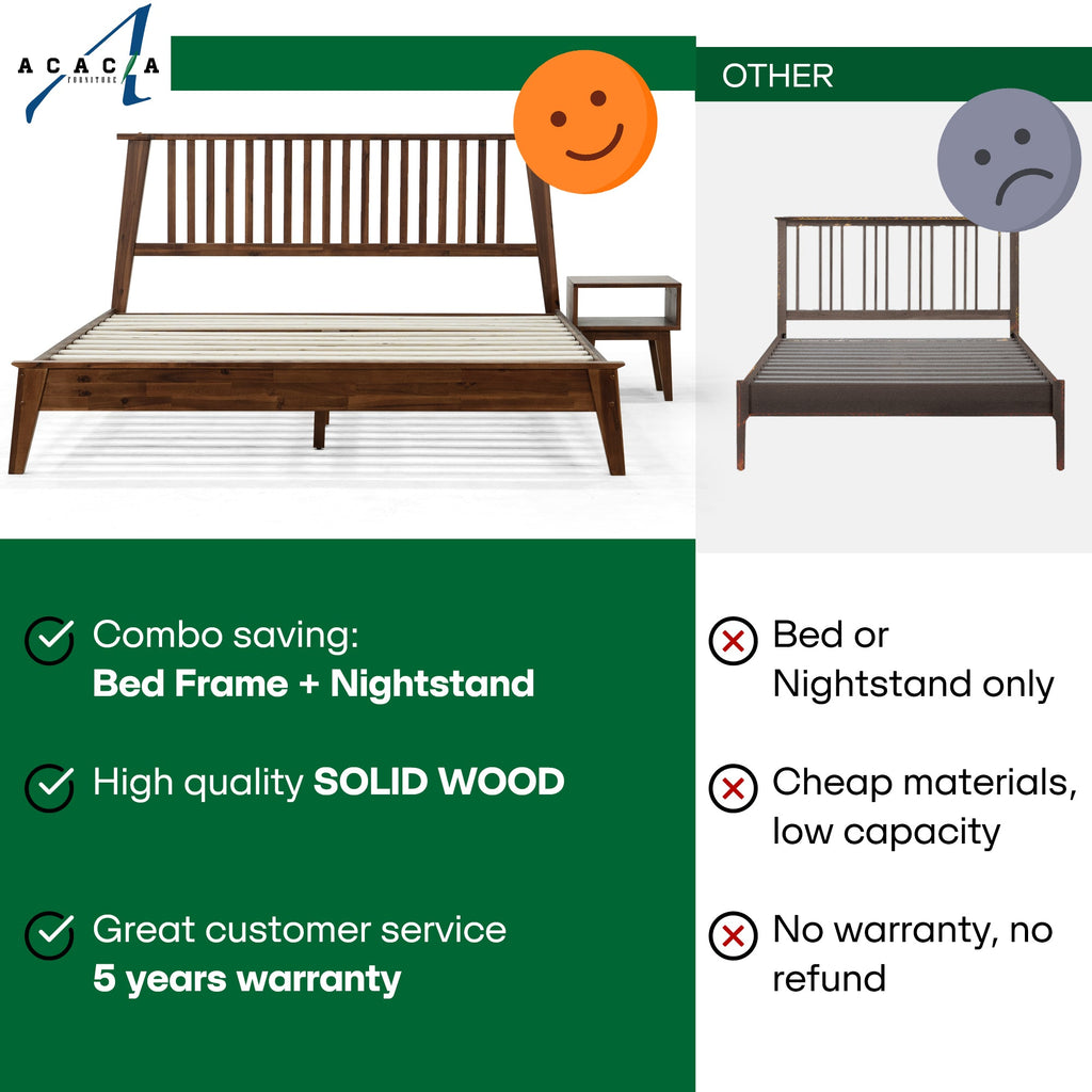 Kaylin Solid Wood Bed Frame & Nightstand