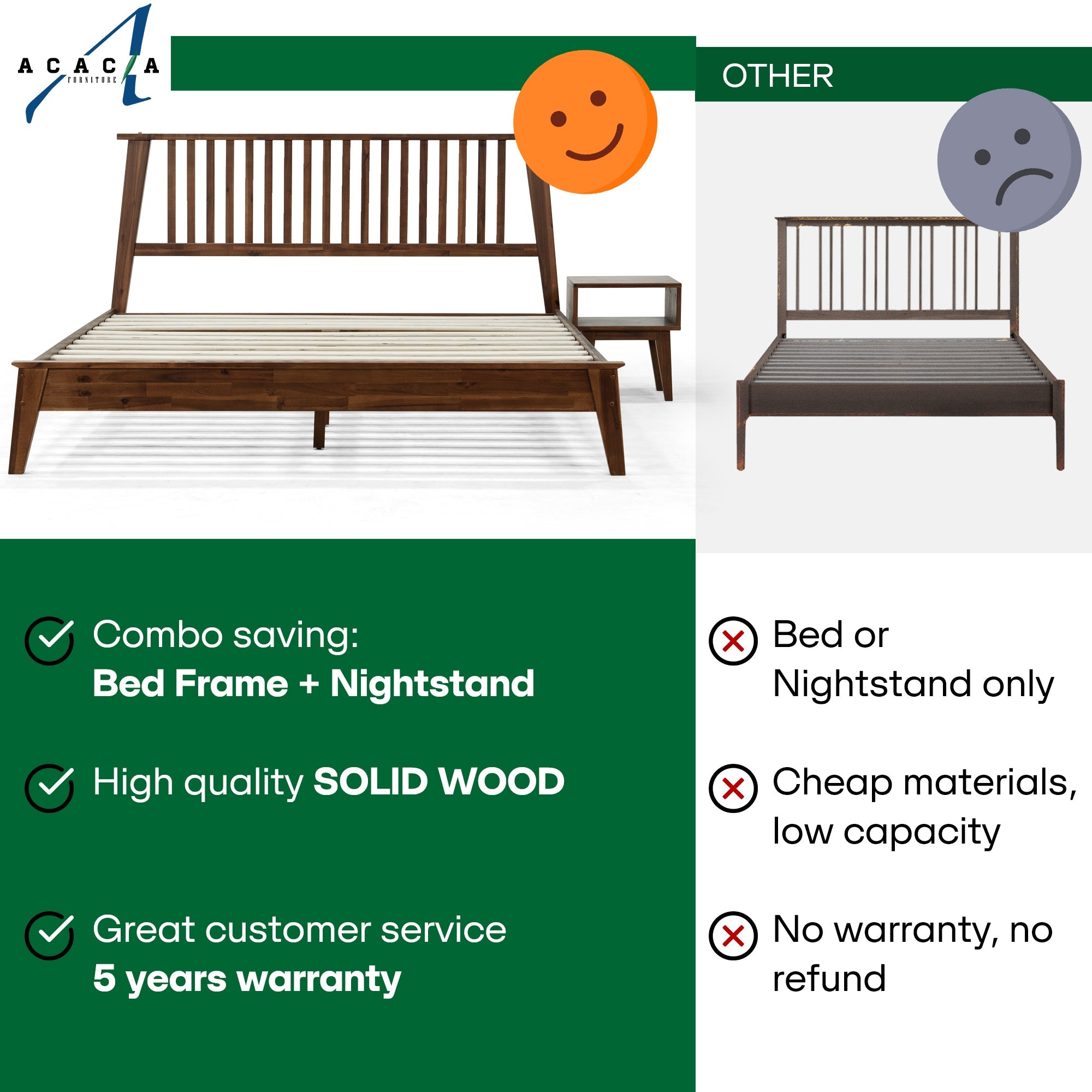 Kaylin Solid Wood Bed Frame & Nightstand