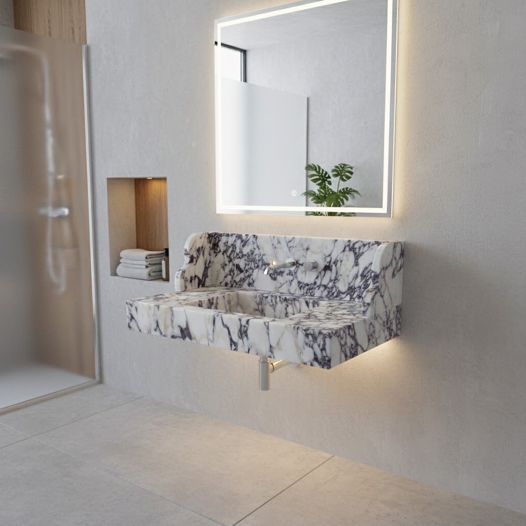 Calacatta Viola Marble Wall-mount Bathroom Sink (W)20" (L)40"