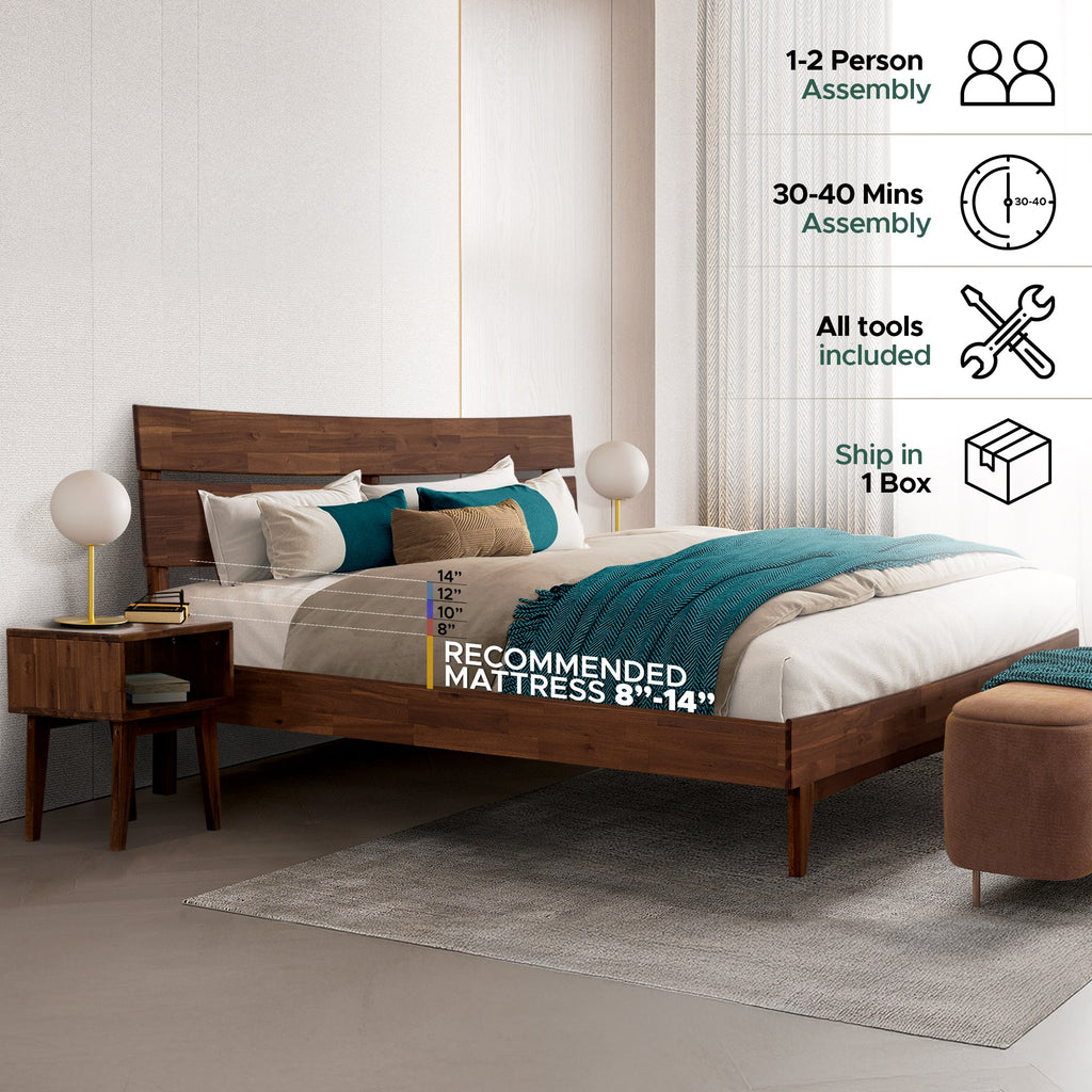 Aurora Solid Wood Bed Frame & Nightstand