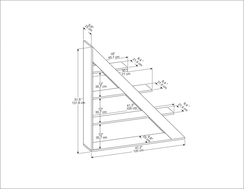 Pisagor 52" Tall Geometric Ladder Bookcase