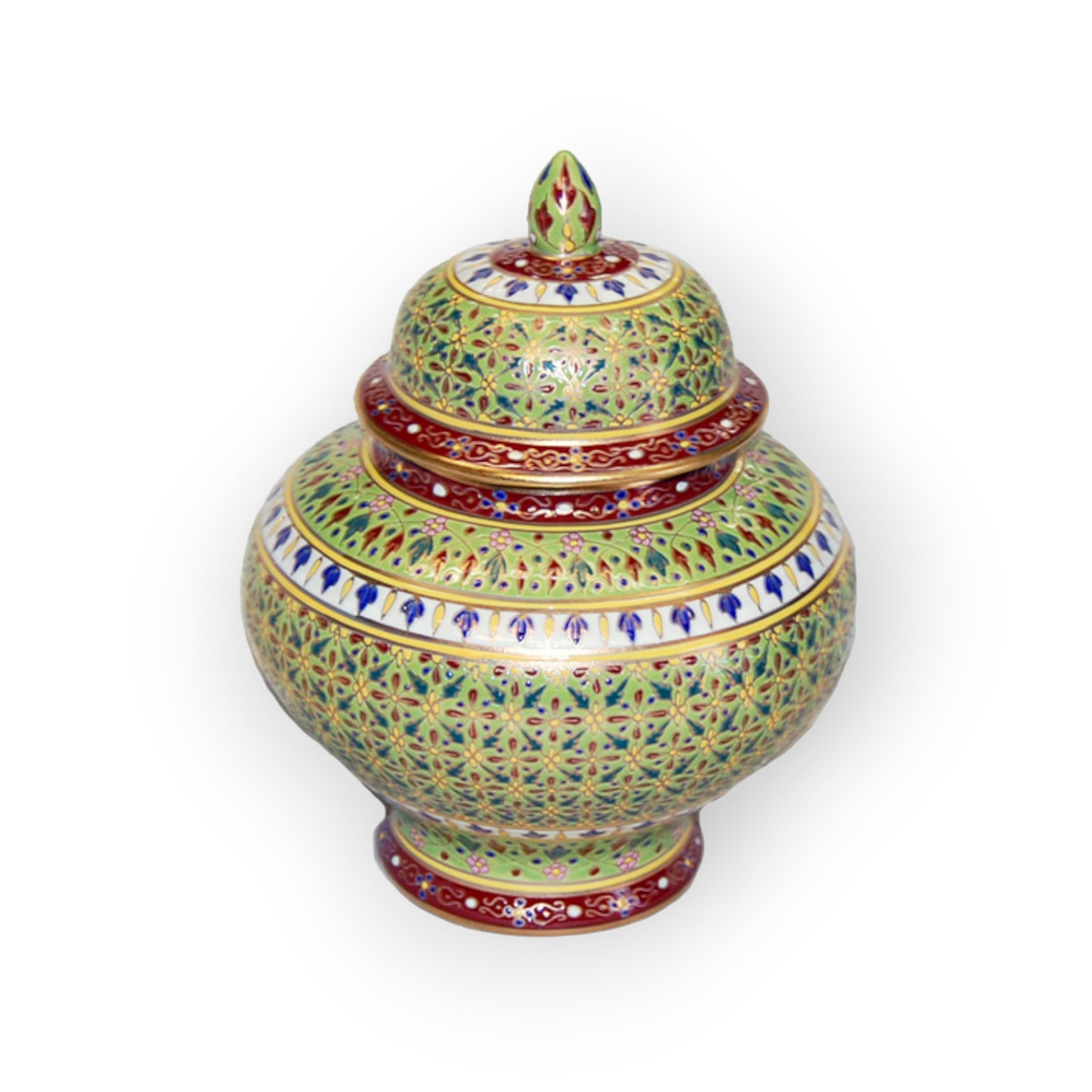 Benjarong Urn & Lid 8" Tall