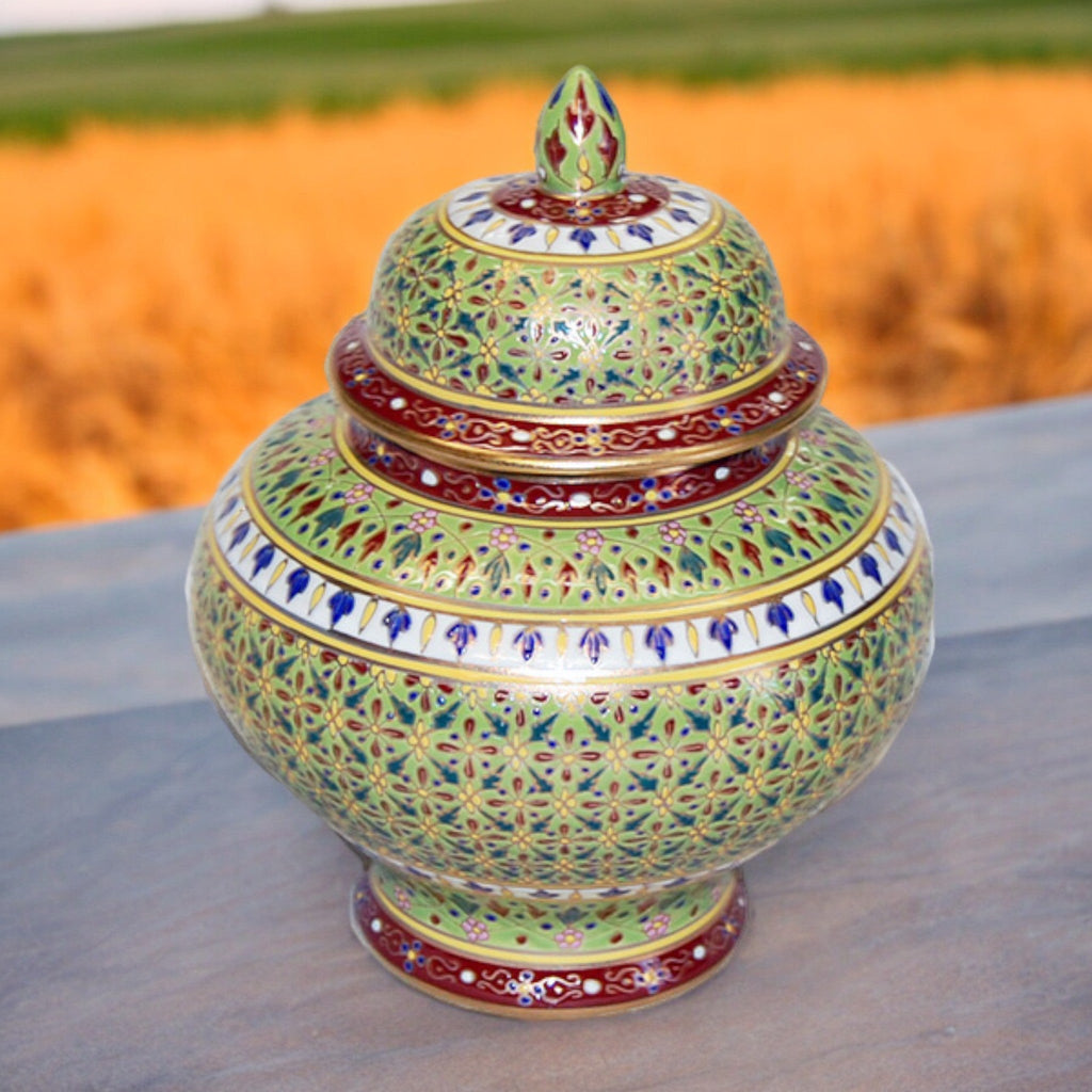 Benjarong Urn & Lid 8" Tall