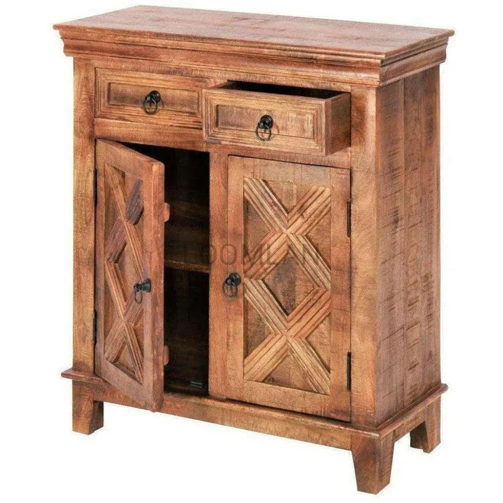 Rustic X Two Drawers Wood Accent Cabinet
