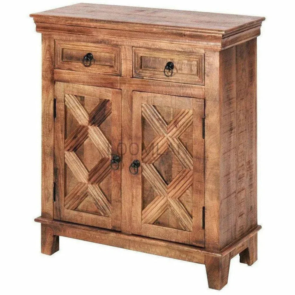 Rustic X Two Drawers Wood Accent Cabinet