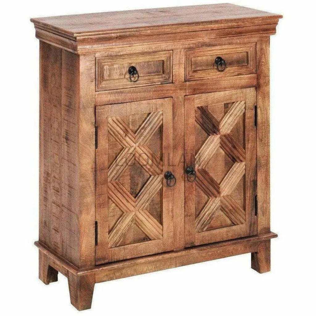 Rustic X Two Drawers Wood Accent Cabinet