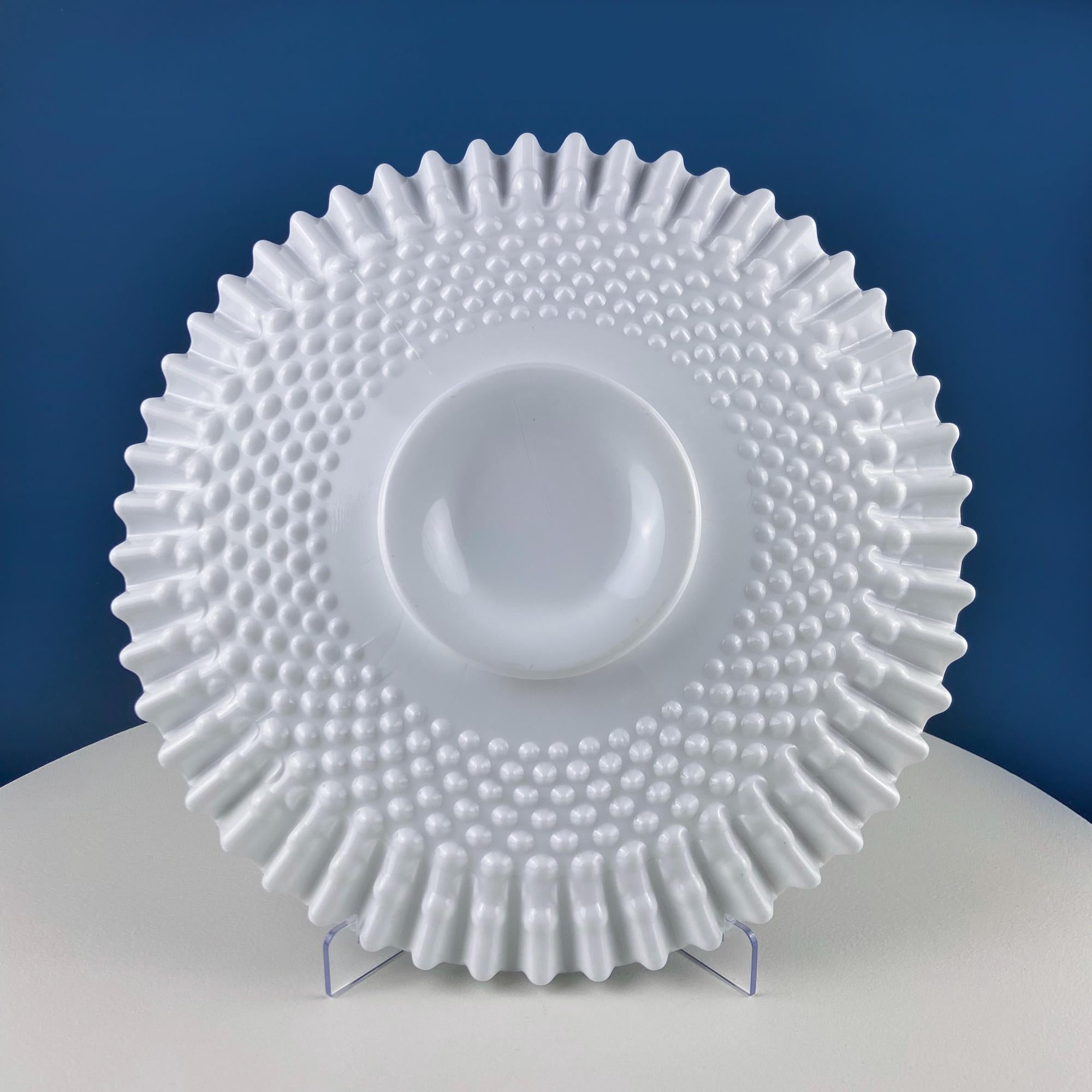 Vintage Large Milk Glass Serving or Cake Platter. White Hobnail Plate with Ruffled Edge. Modern Farmhouse. Dining Room Table Decor.