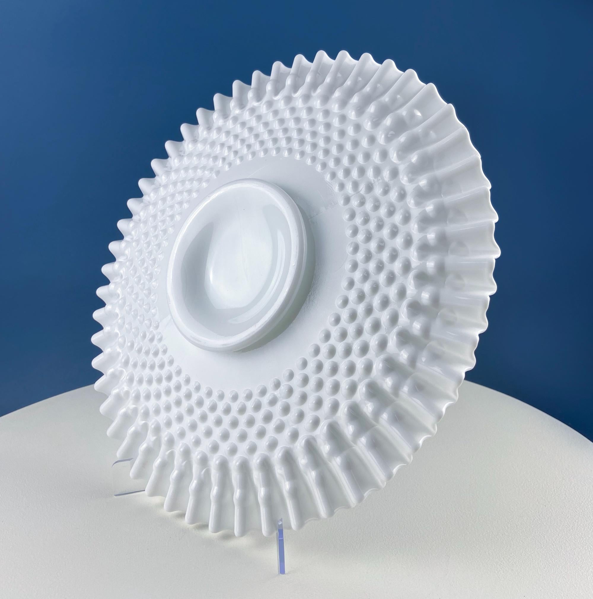 Vintage Large Milk Glass Serving or Cake Platter. White Hobnail Plate with Ruffled Edge. Modern Farmhouse. Dining Room Table Decor.