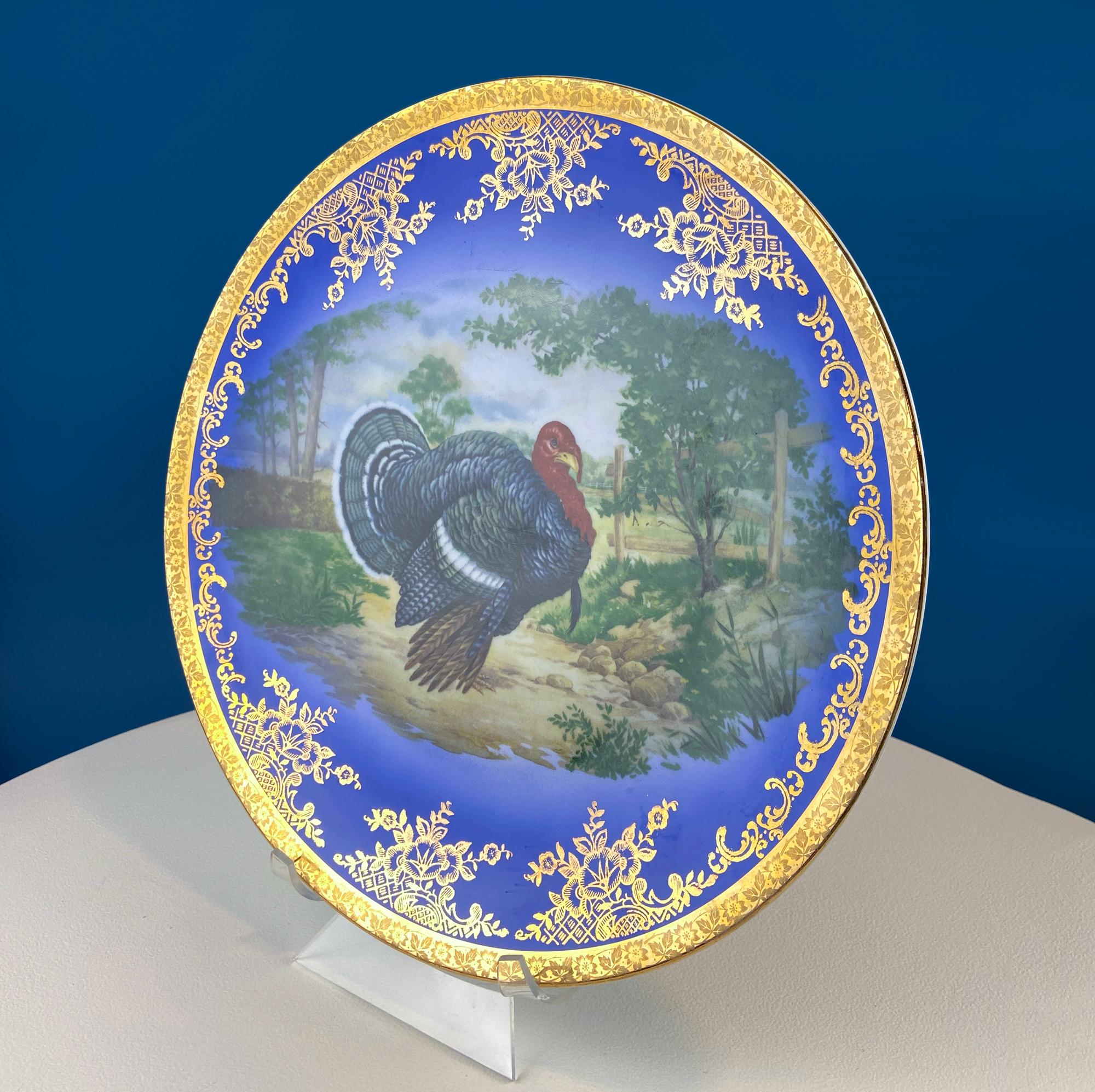 Turkey Platter - Vintage Porcelain. Magnificent Cobalt Blue Large Serving or Decorative Plate. Thanksgiving Home Decor.