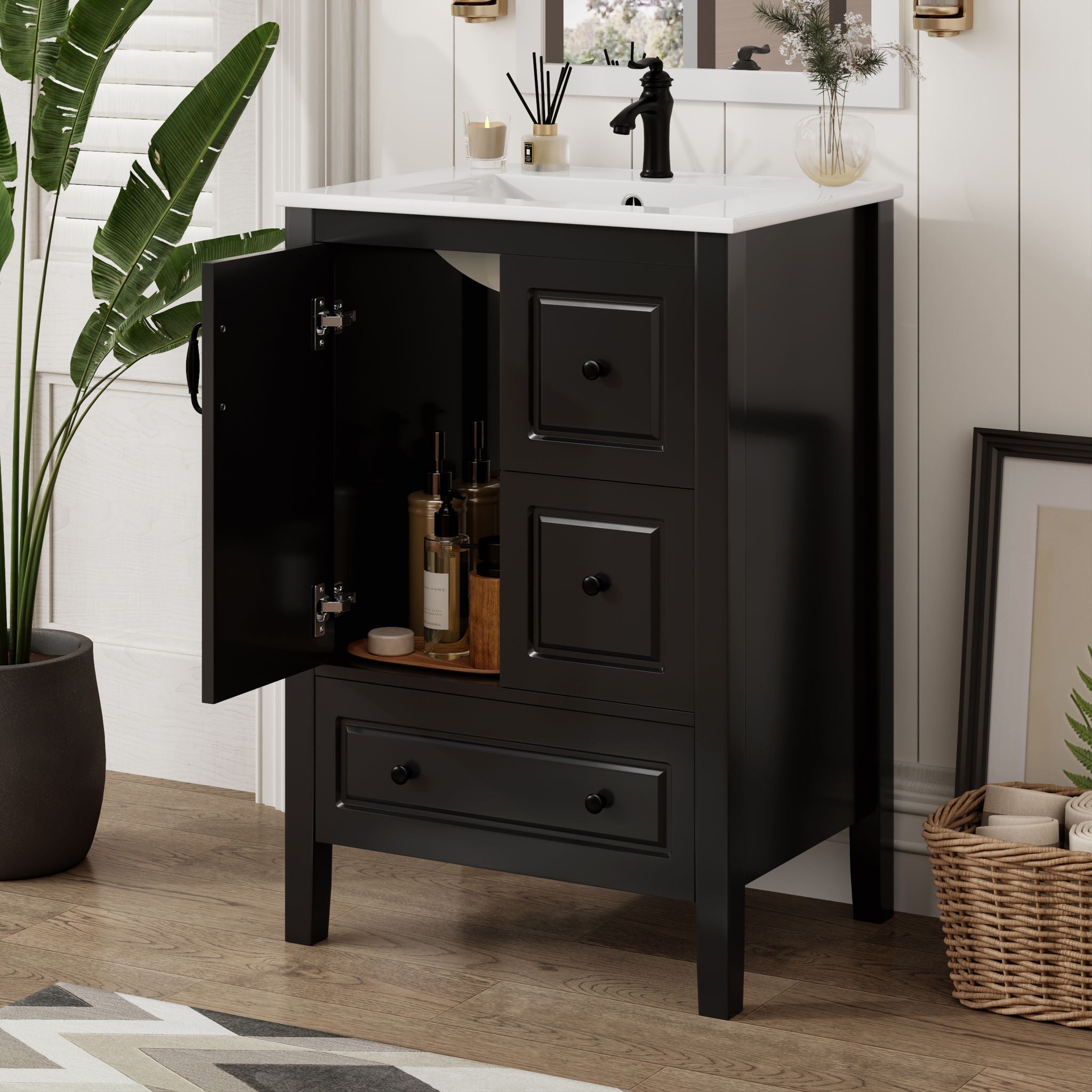 Retro Bathroom Vanity With Sink, Soft Closing Cabinet & Drawers