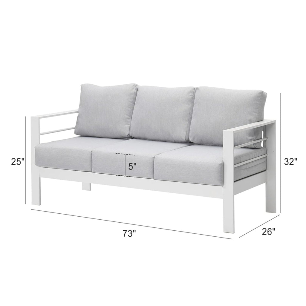 Outdoor Patio Set Aluminum White Gray Olefin Cushions 3 Piece