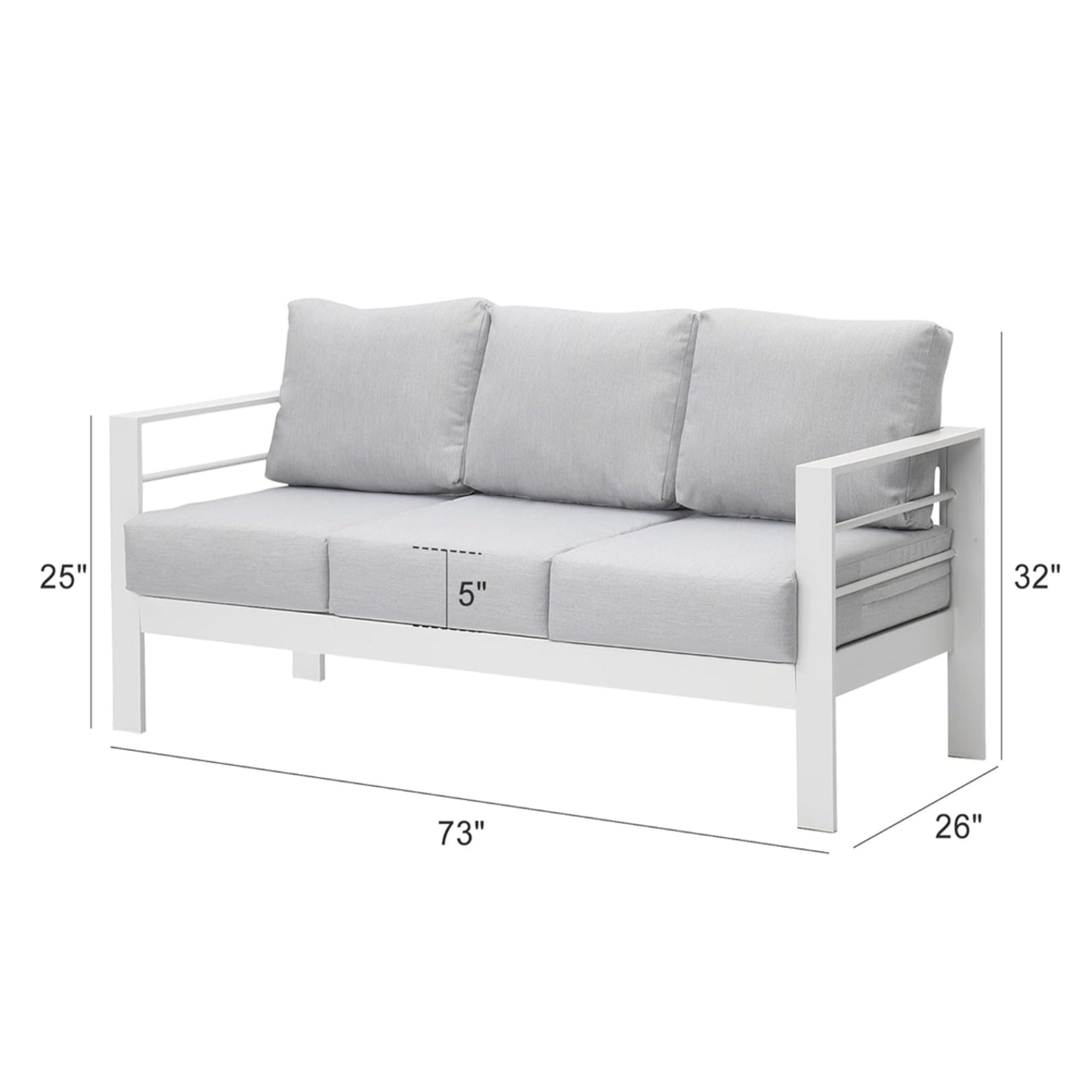Outdoor Patio Set Aluminum White Gray Olefin Cushions 3 Piece