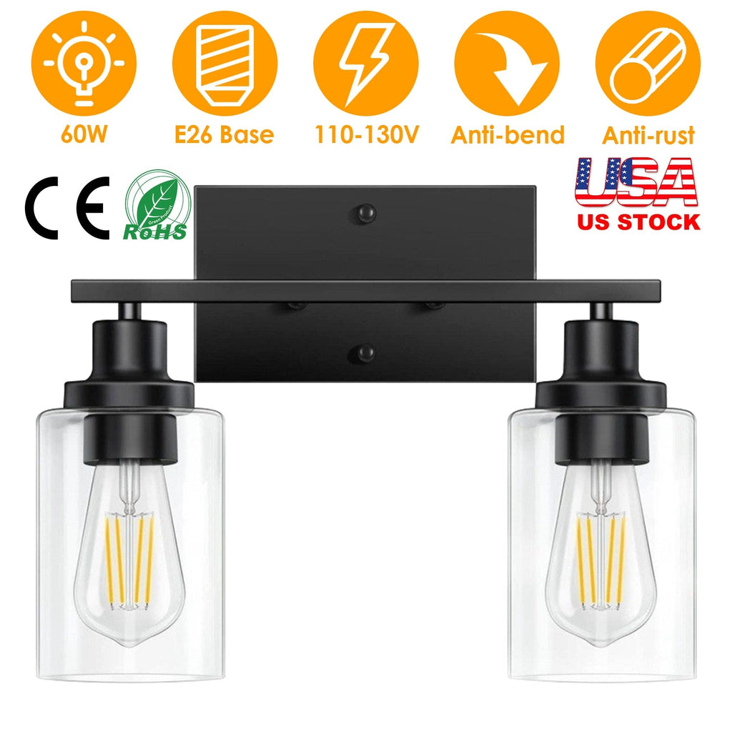 2 Light Wall Sconce Lighting with Clear Glass Shade Bathroom Vanity Lamp Fixture Modern Mounted Light for Porch Mirror Living Room Bedroom Hallway