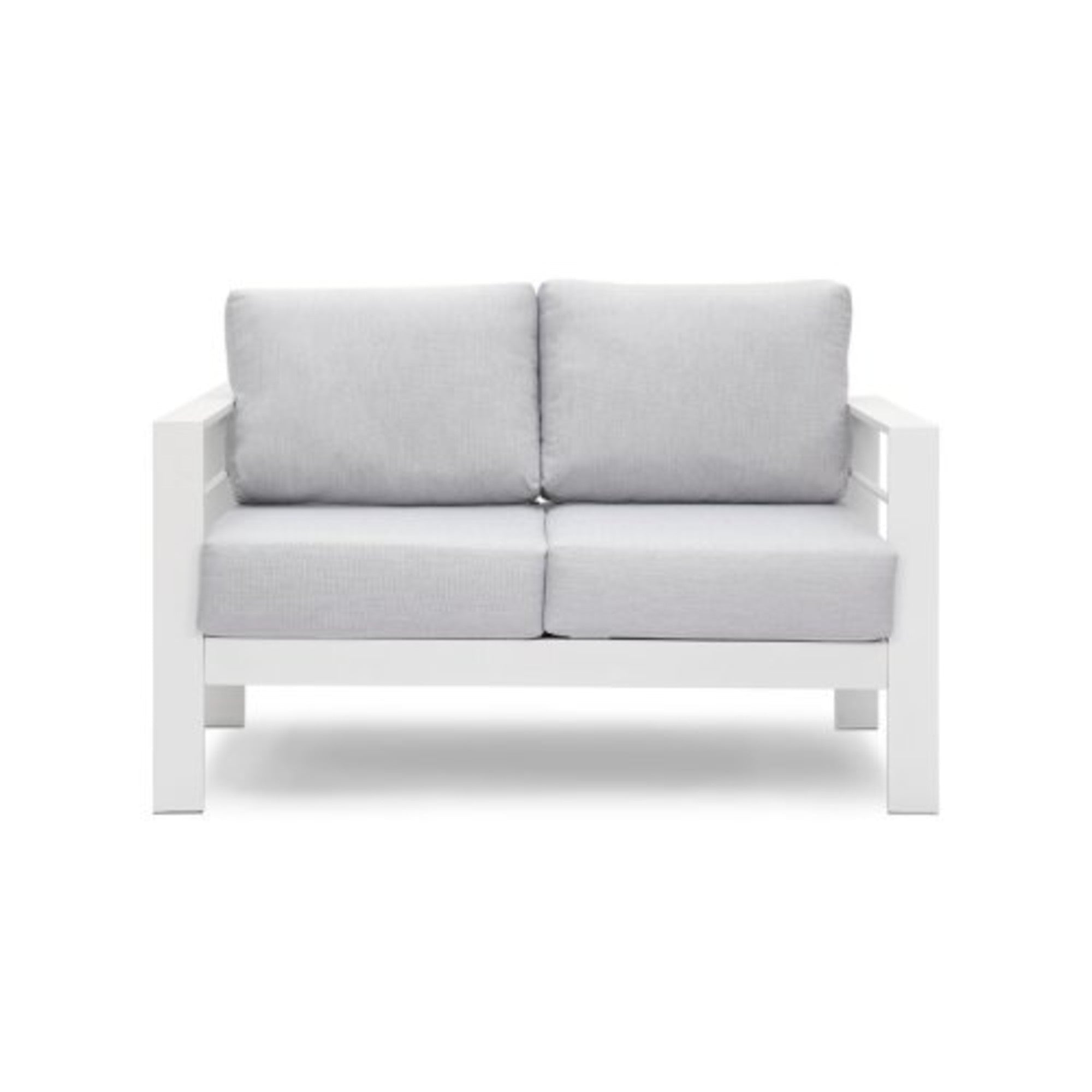 Outdoor Patio Set Aluminum White Gray Olefin Cushions 3 Piece