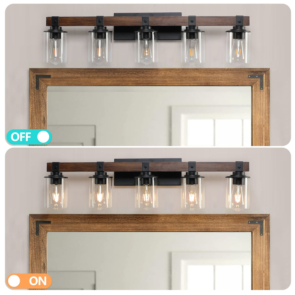 35" Rustic 5-Light Vanity Light, Industrial Bathroom Lighting Fixture