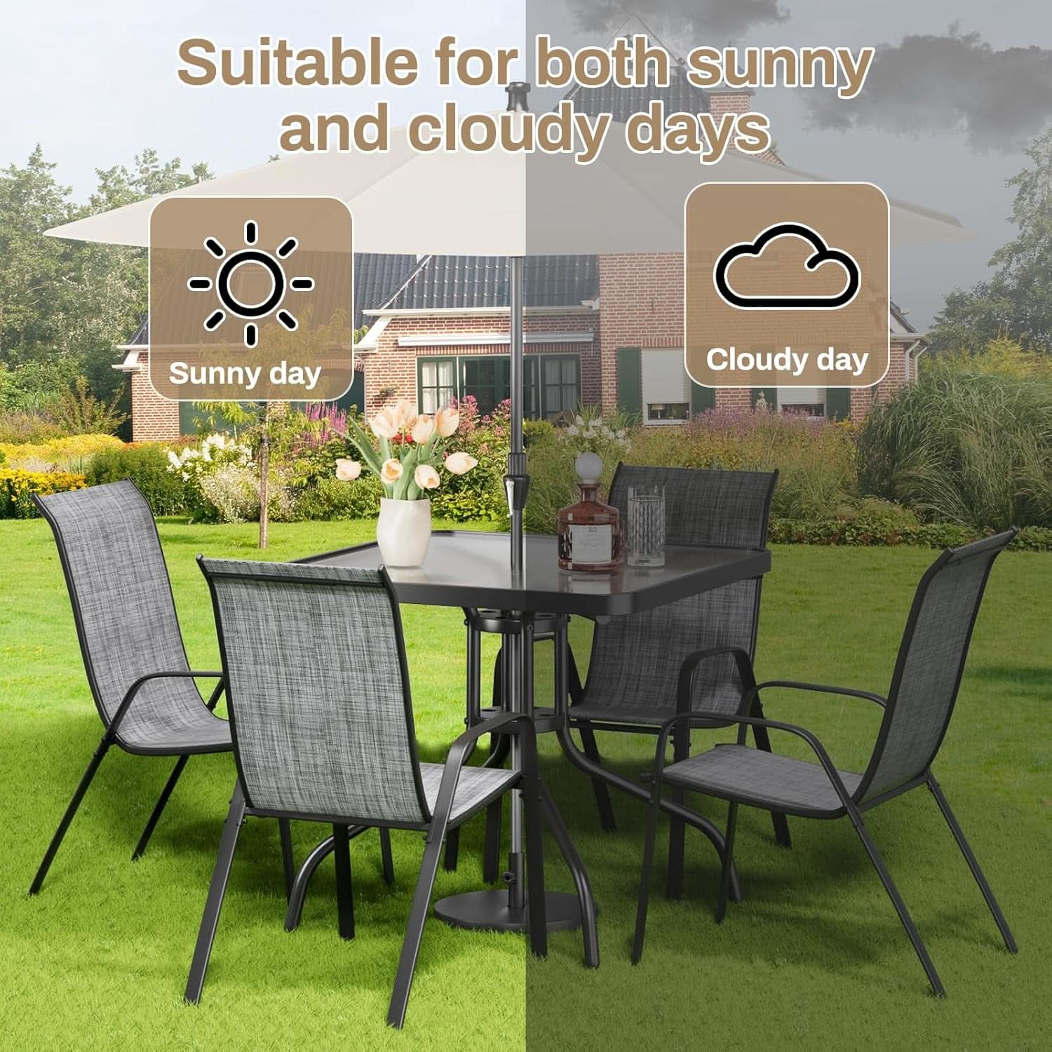 Outdoor Patio Dining Set with Metal Table and Chairs