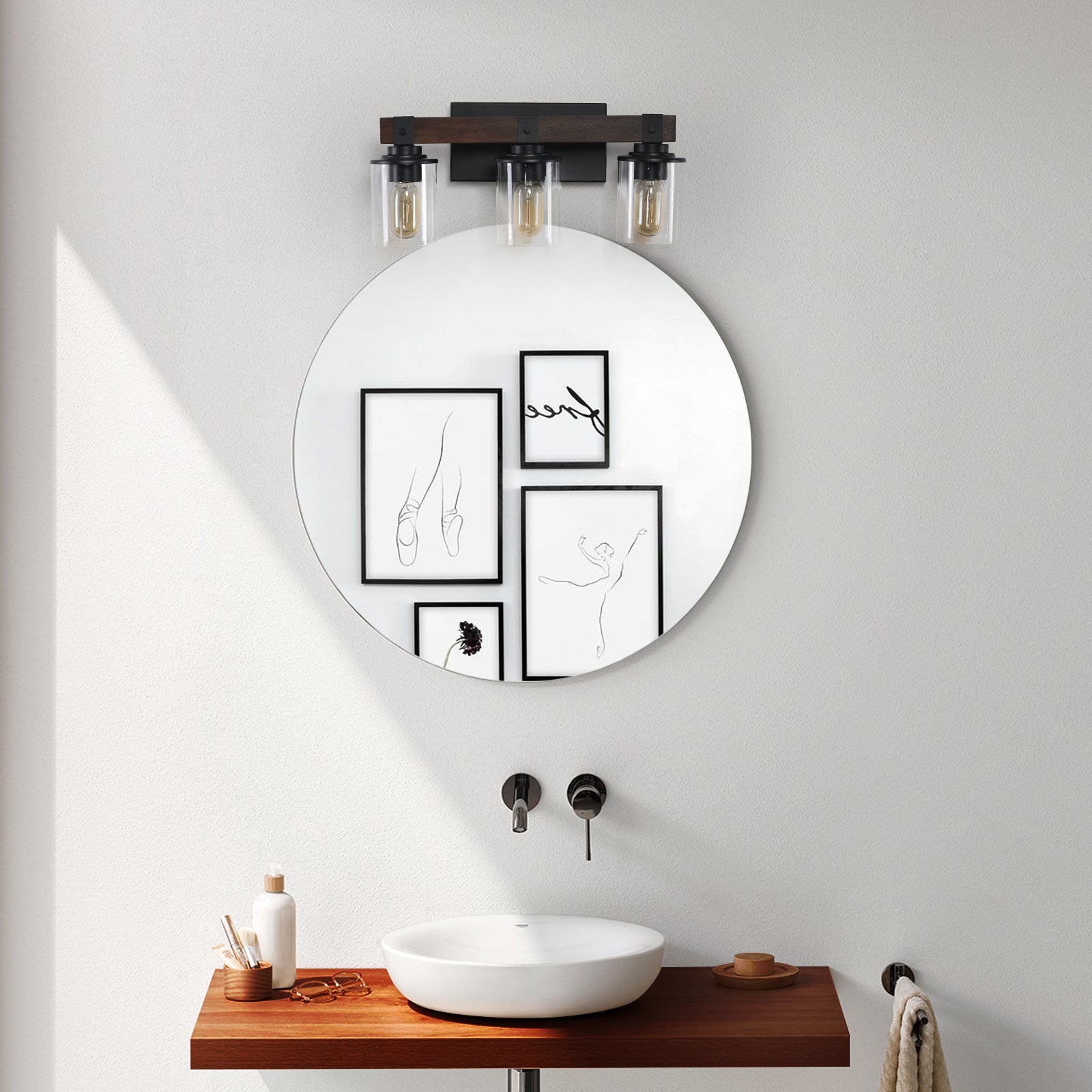 19" Rustic 3-Light Vanity Light, Industrial Bathroom Wall Sconce, Modern Farmhouse Lighting Fixture (No Bulbs)