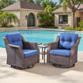 Outdoor Patio Set Wicker Swivel Rocker Blue 3 Piece with Side Table