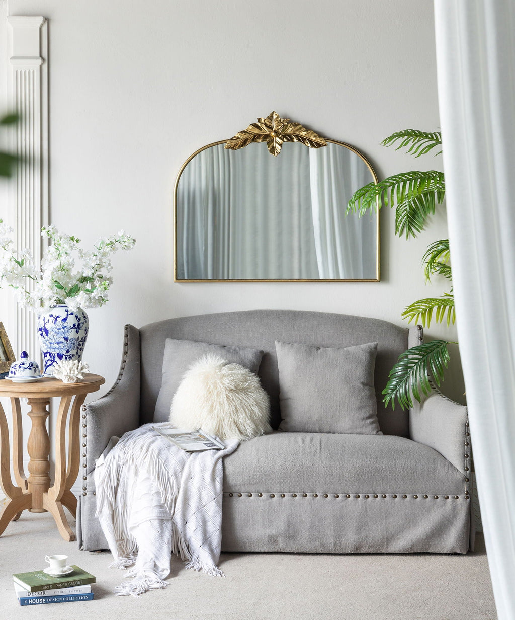 Arched Wall Mirror With Metal Frame, Wall Mirror For Living Room
