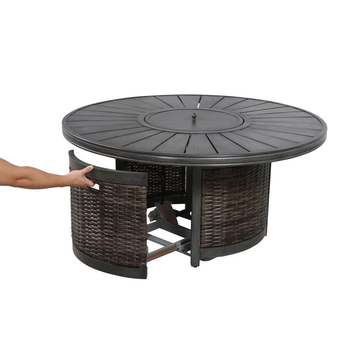 Outdoor Patio Set with Fire Pit Espresso HDPE Wicker 8 Piece