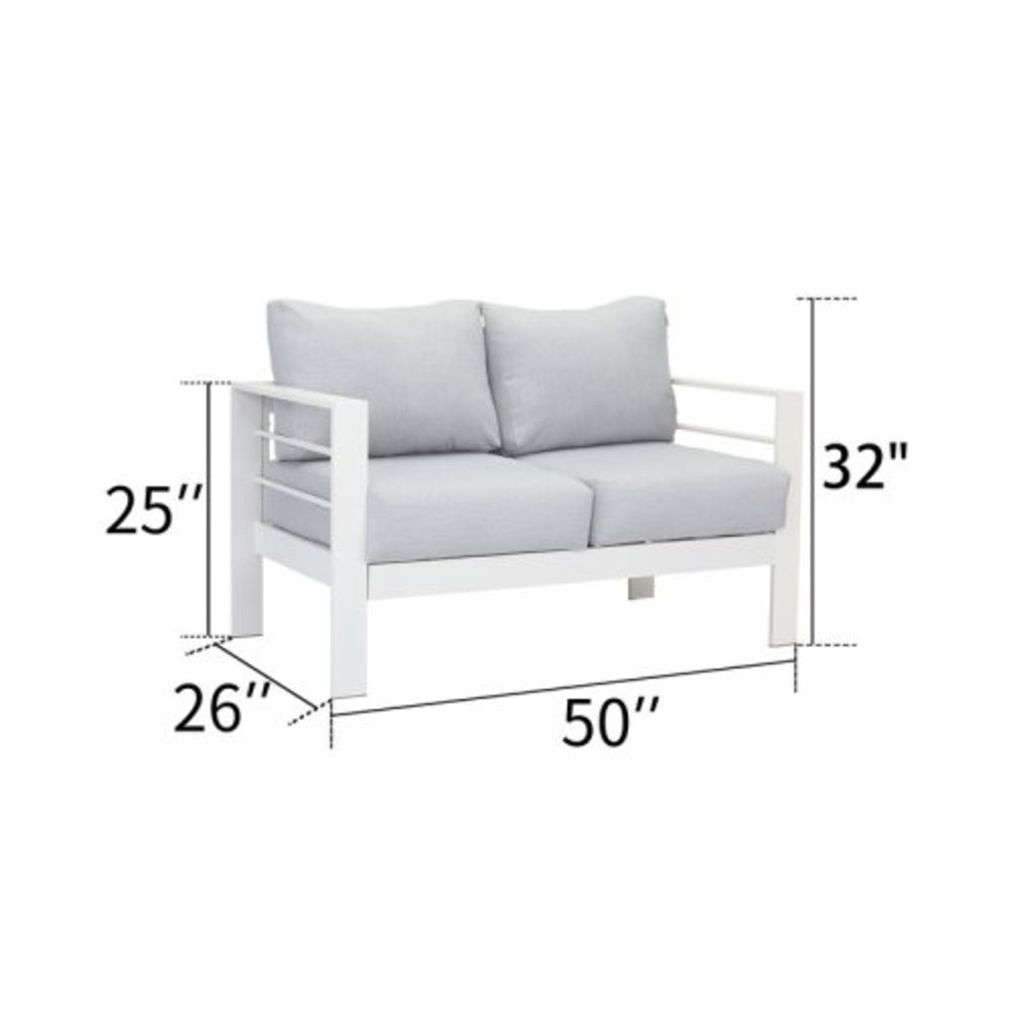 Outdoor Patio Set Aluminum White Gray Olefin Cushions 3 Piece