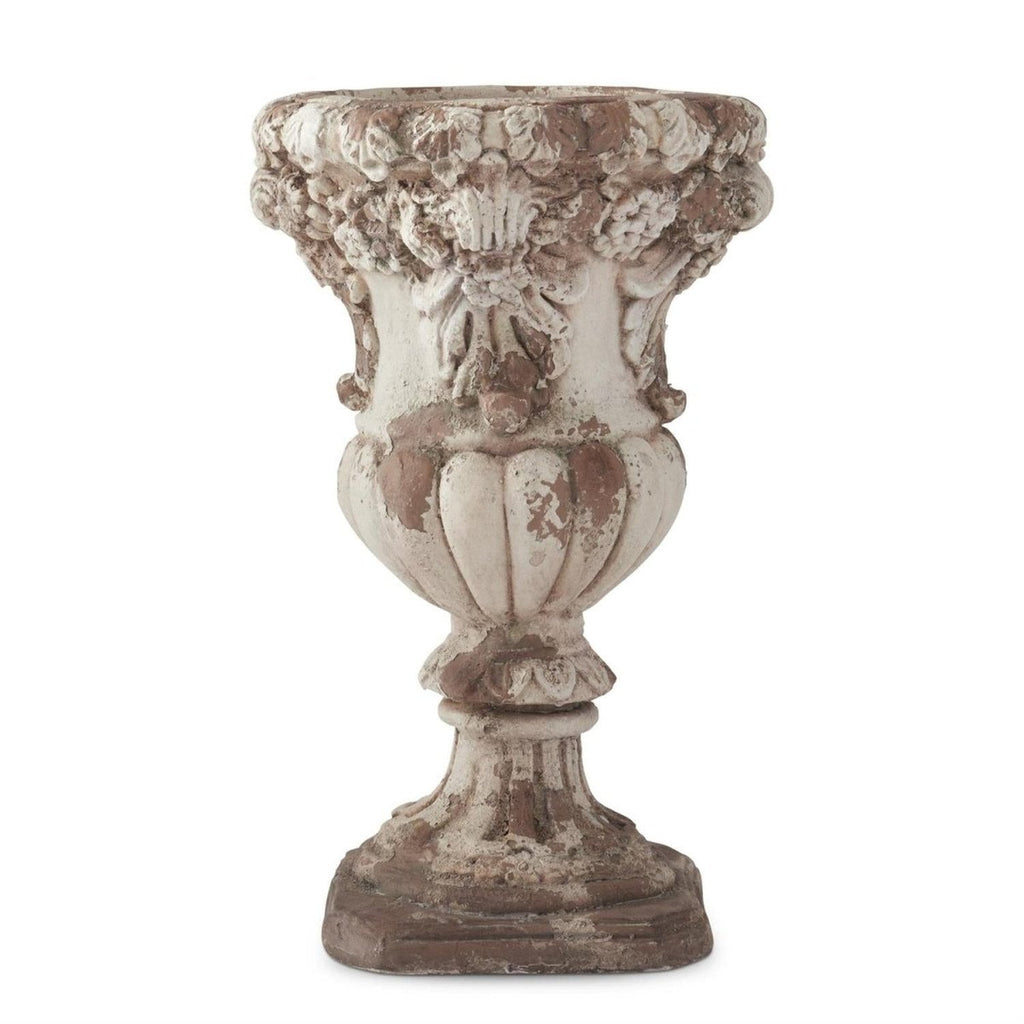 22.25 Inch Cream & Rust Floral Embossed Urn