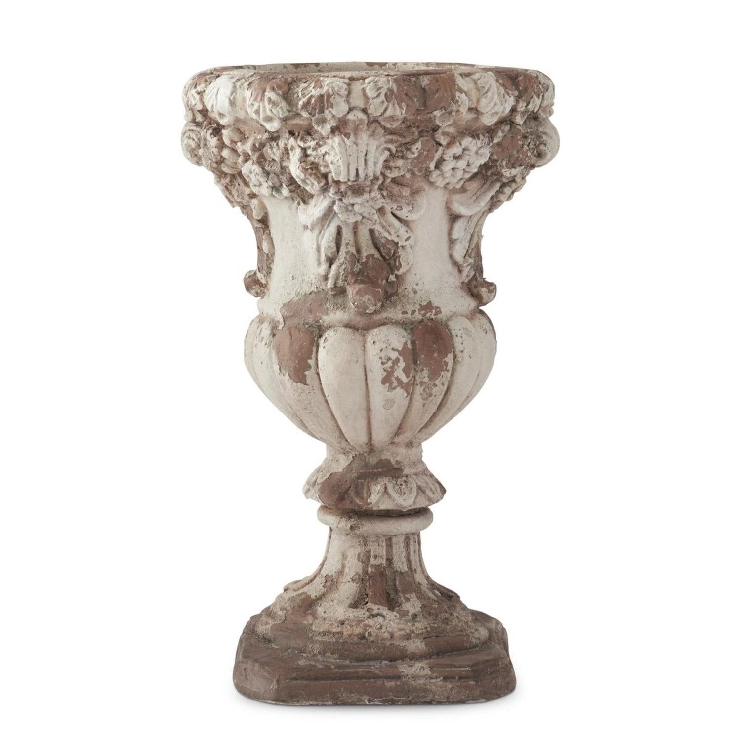 22.25 Inch Cream & Rust Floral Embossed Urn