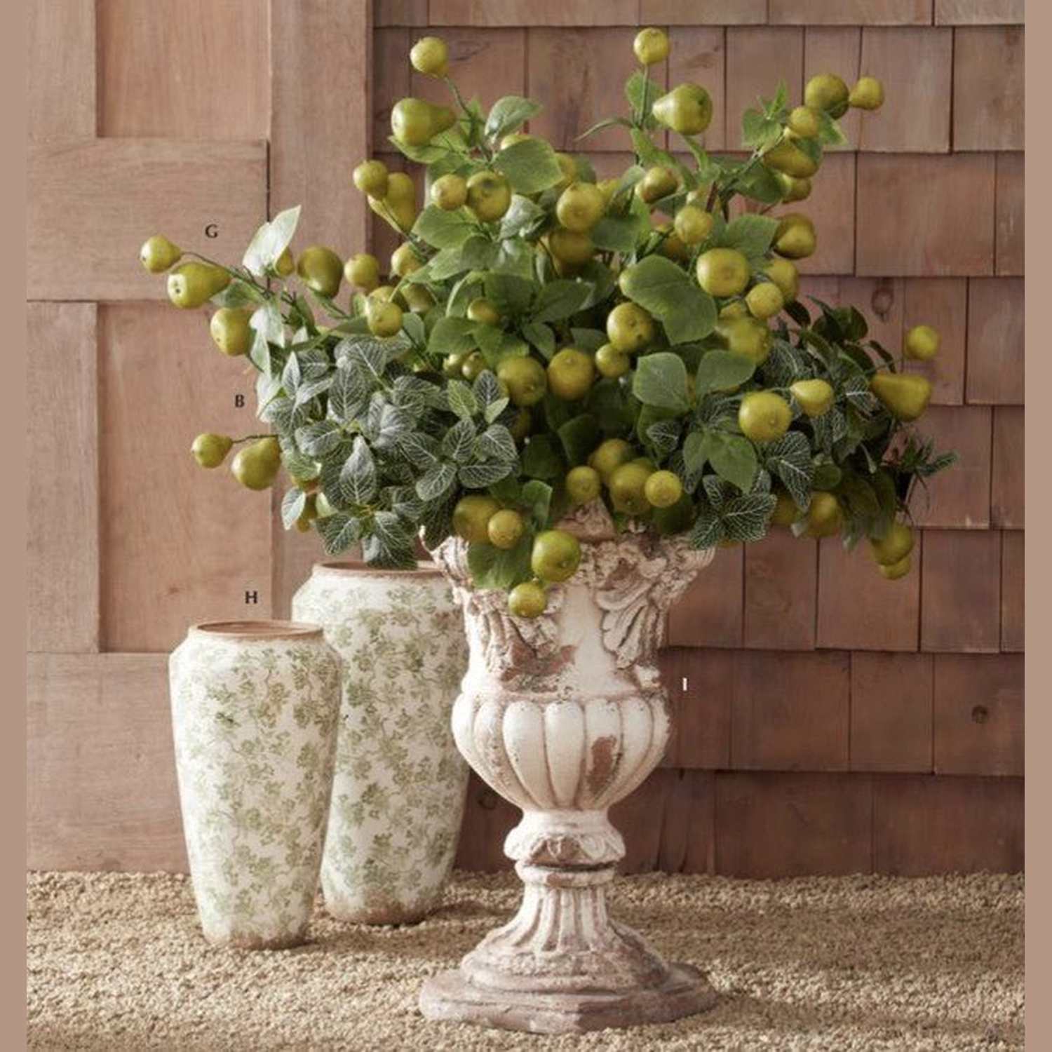 22.25 Inch Cream & Rust Floral Embossed Urn