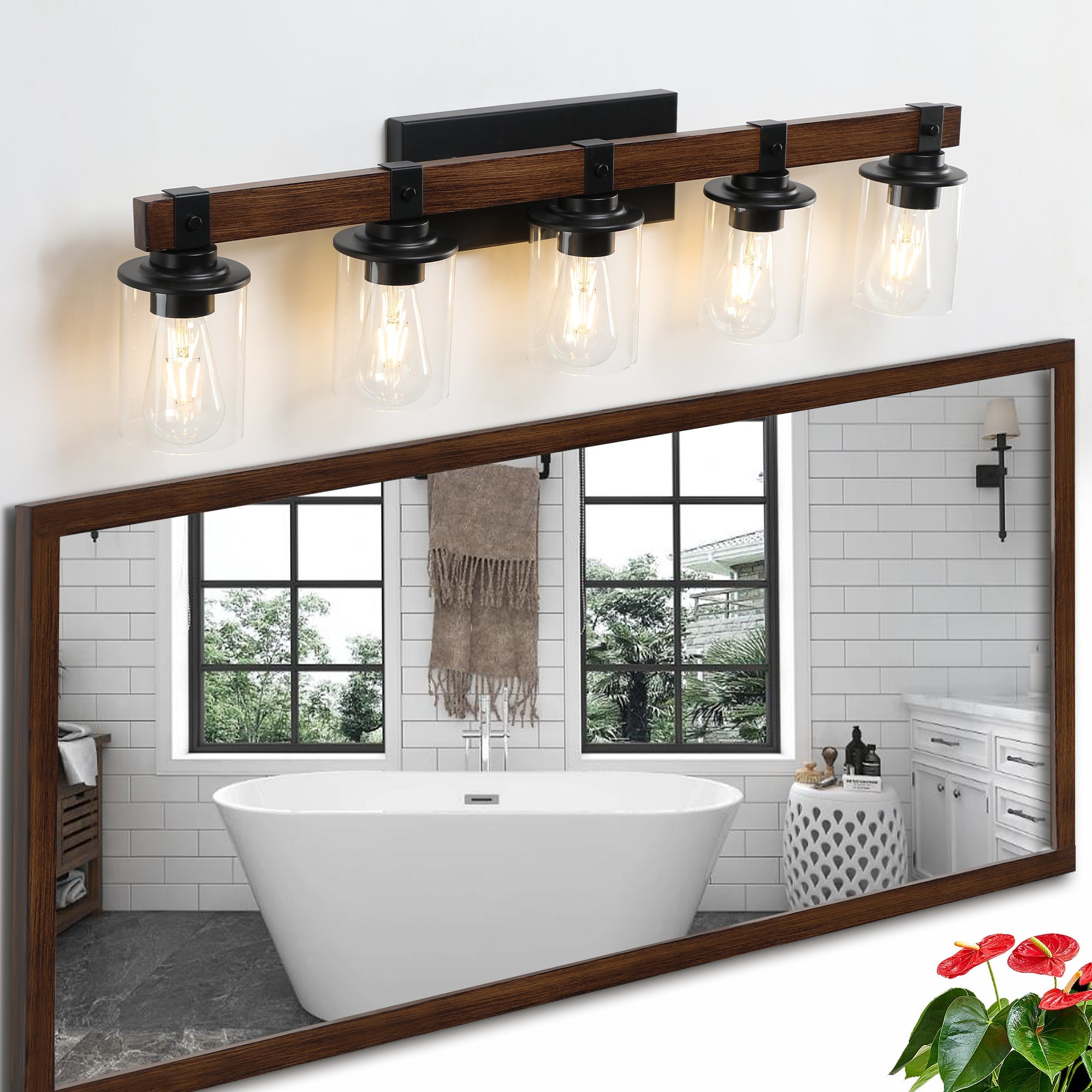 35" Rustic 5-Light Vanity Light, Industrial Bathroom Lighting Fixture