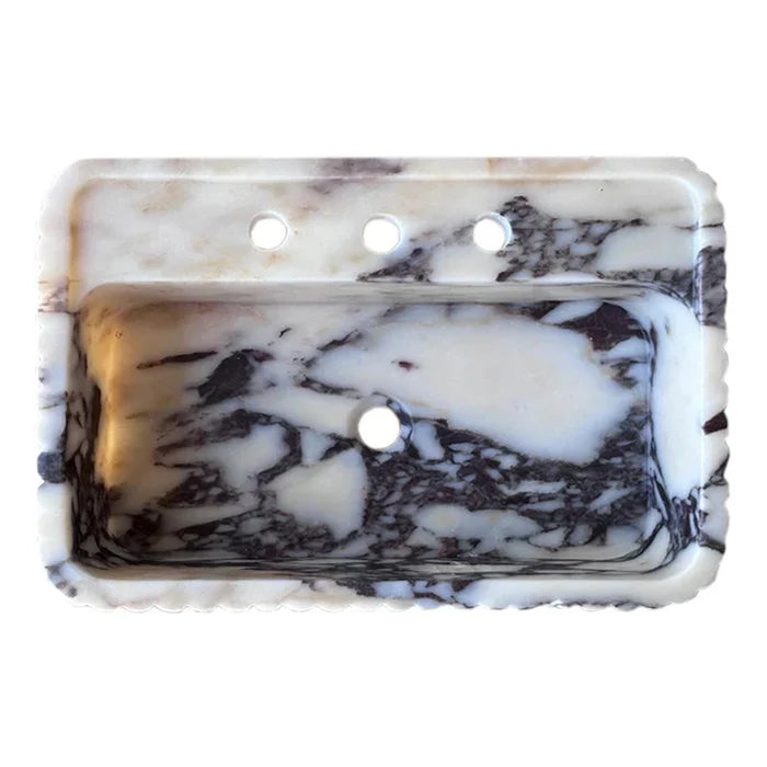 Calacatta Viola Marble Wall-Mount Rectangular Fluted Bathroom Sink